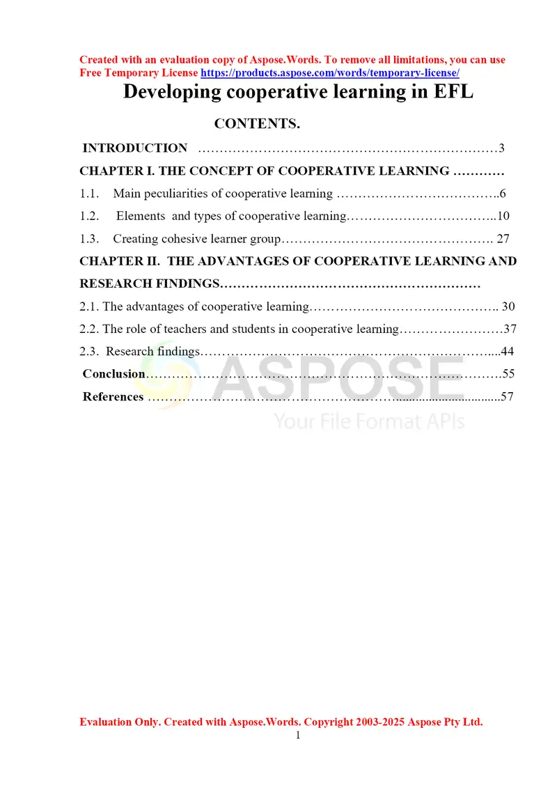 Developing Cooperative Learning in EFL