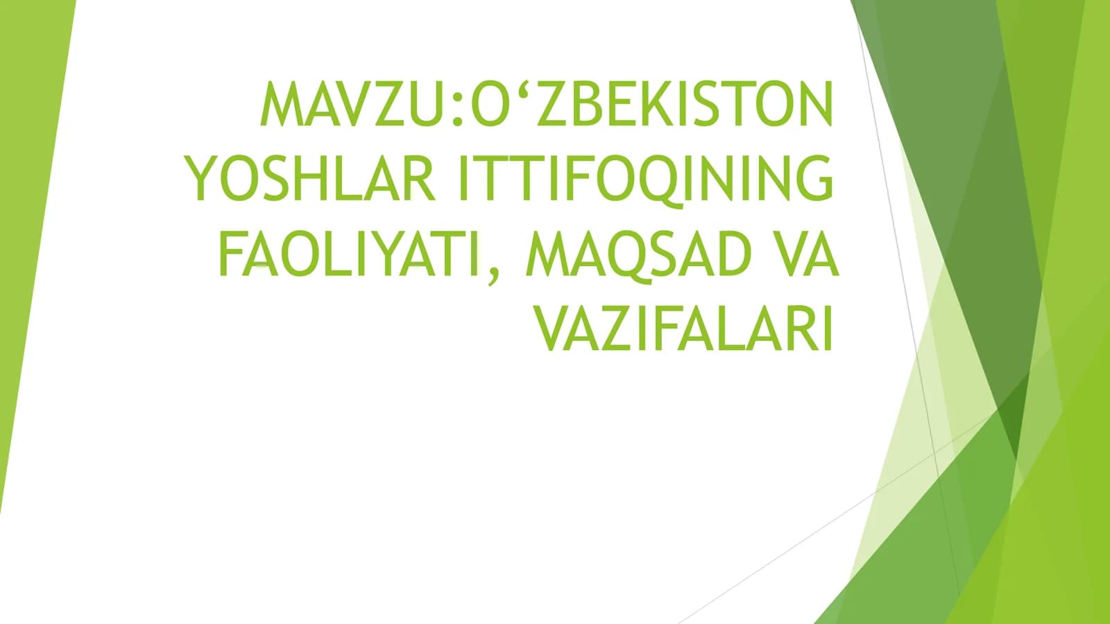 O'ZBEKISTON YOSHLAR ITTIFOQINING FAOLIYATI