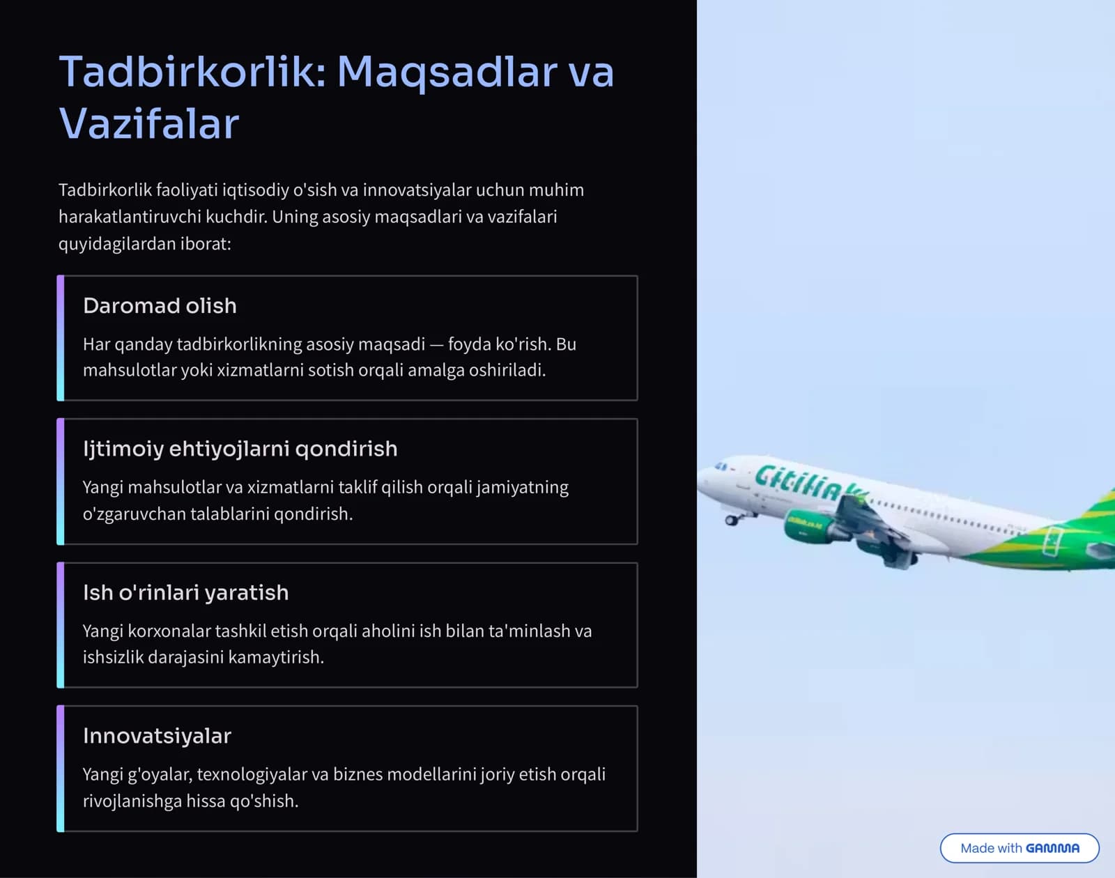 Tadbirkorlik: Maqsadlar va Vazifalar