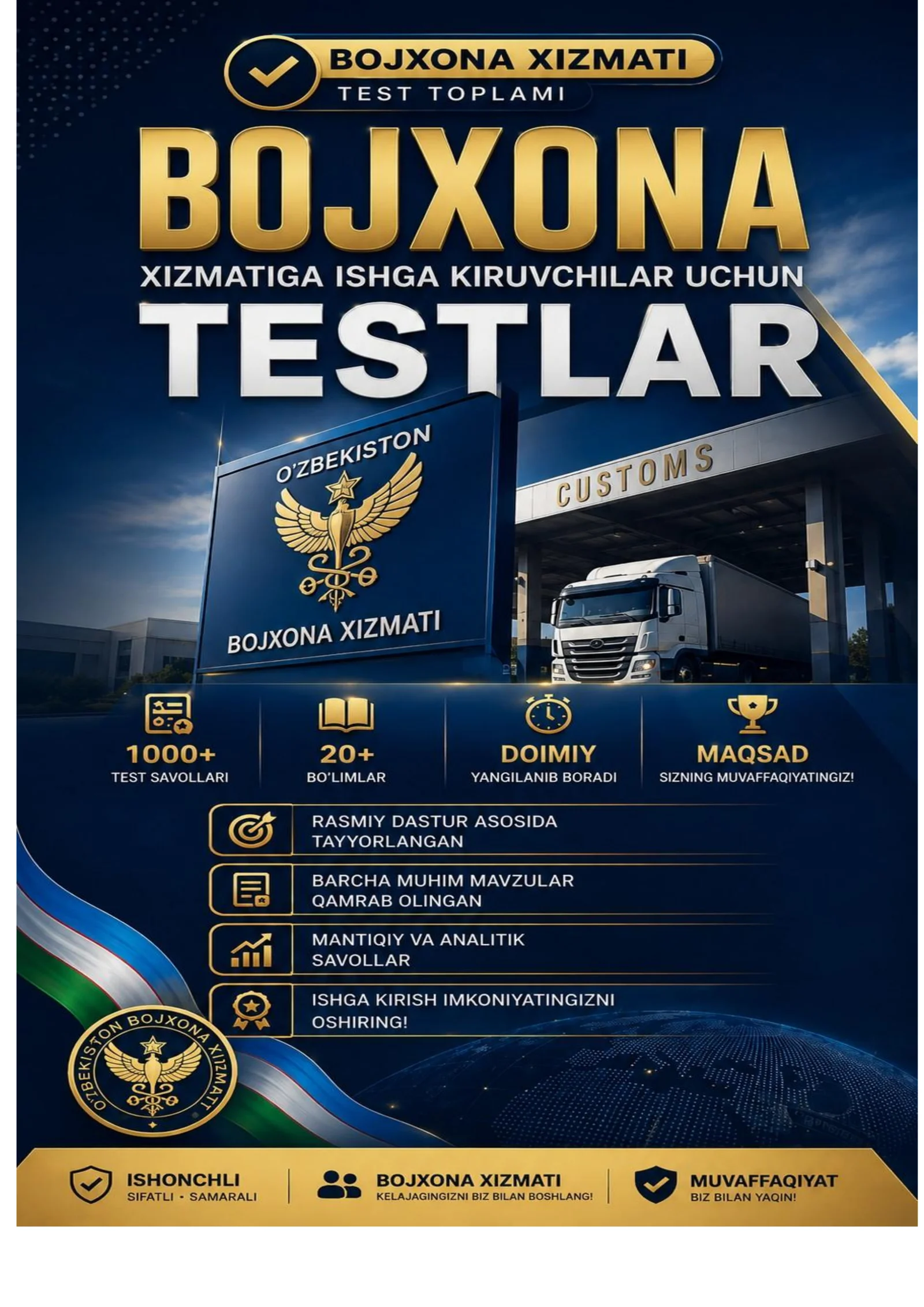 BOJXONA QO'MITASIGA ISHGA KIRISH TEST SAVOLLARI