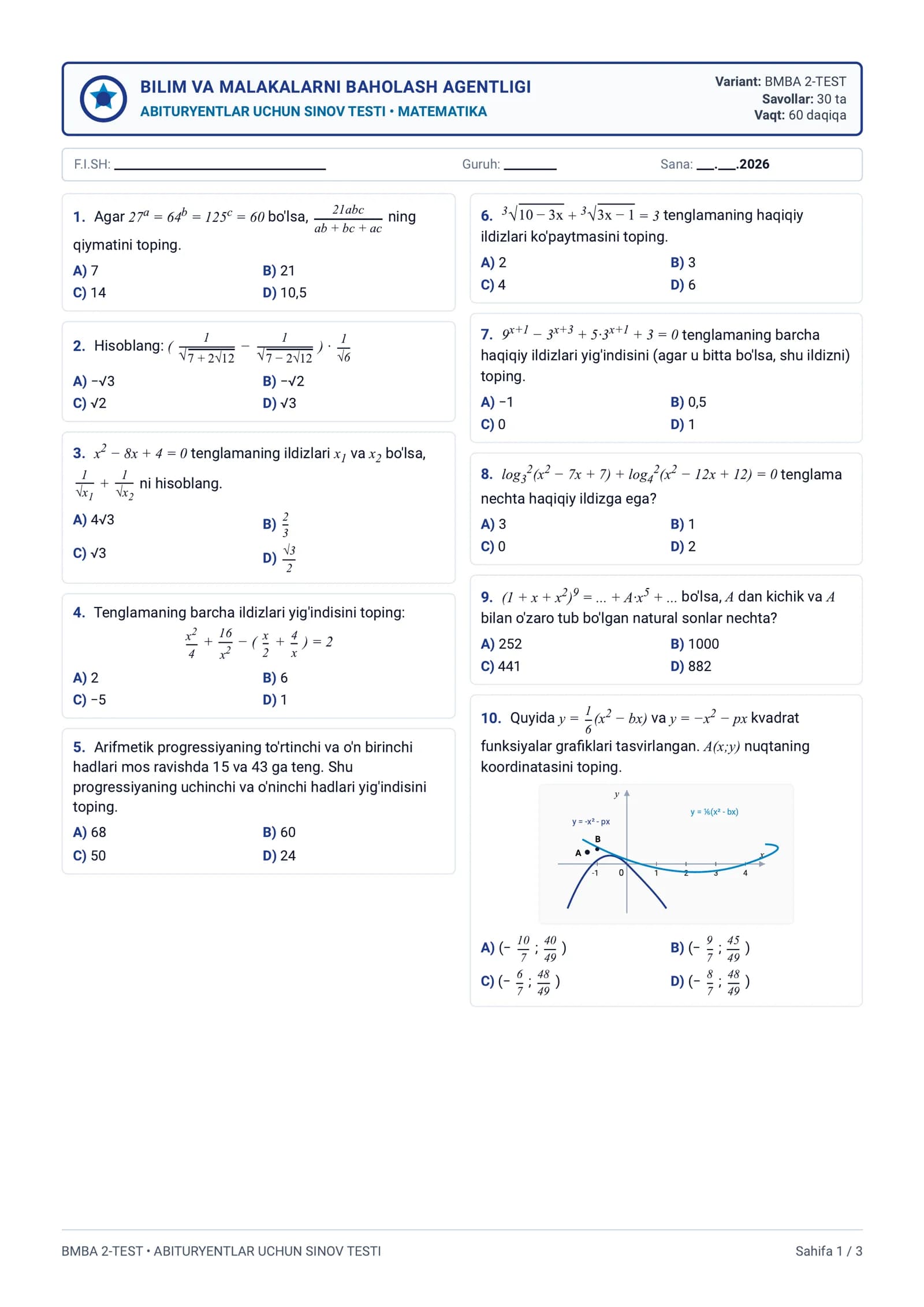 BMBA 2-TEST matematika