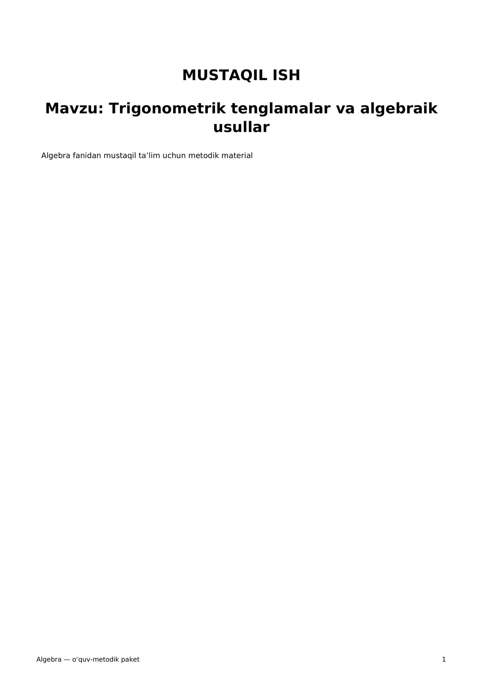 Trigonometrik tenglamalar va algebraik usullar