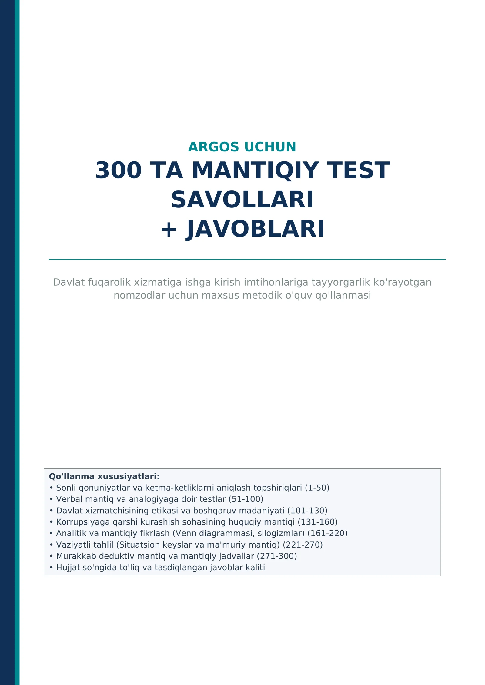 ARGOS uchun 300 ta mantiqiy test savollari + javoblari