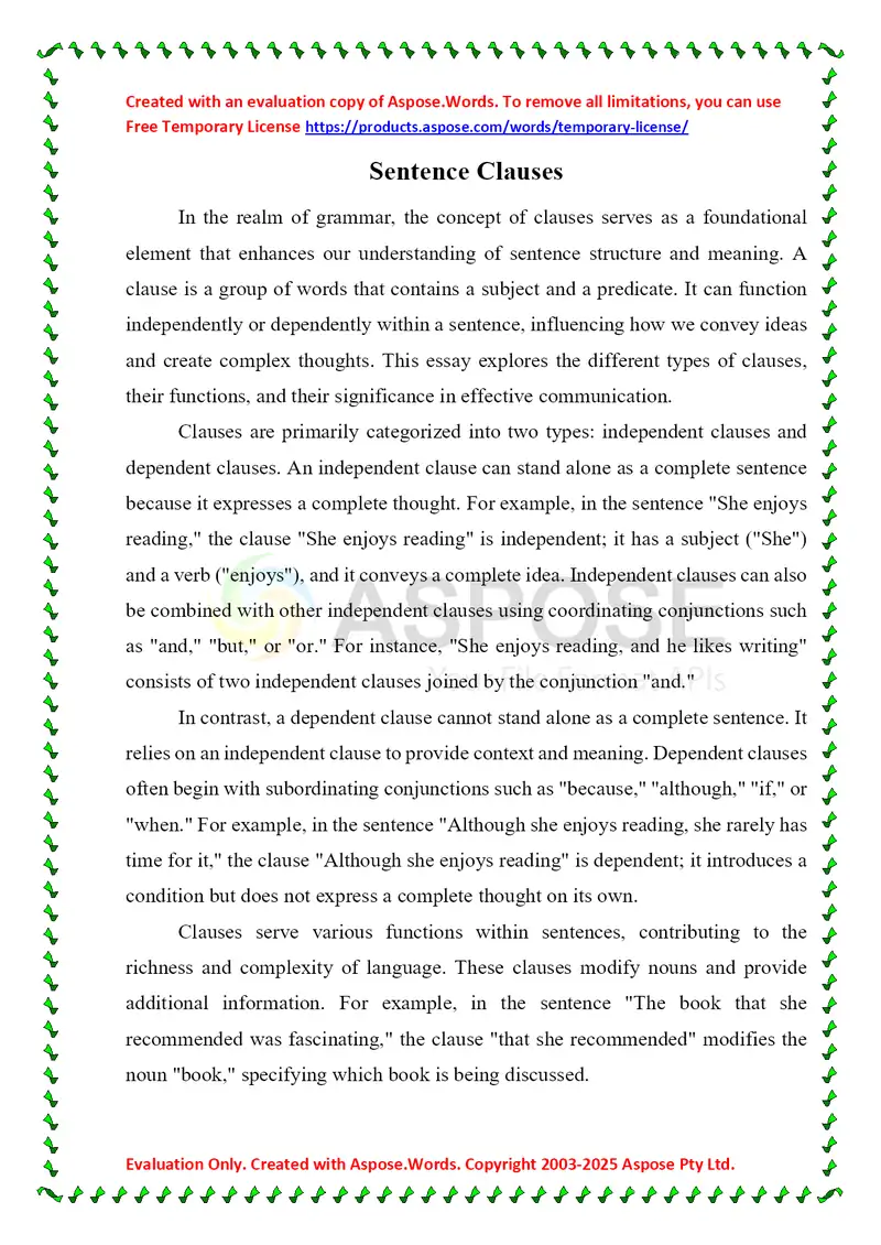 Sentence Clauses