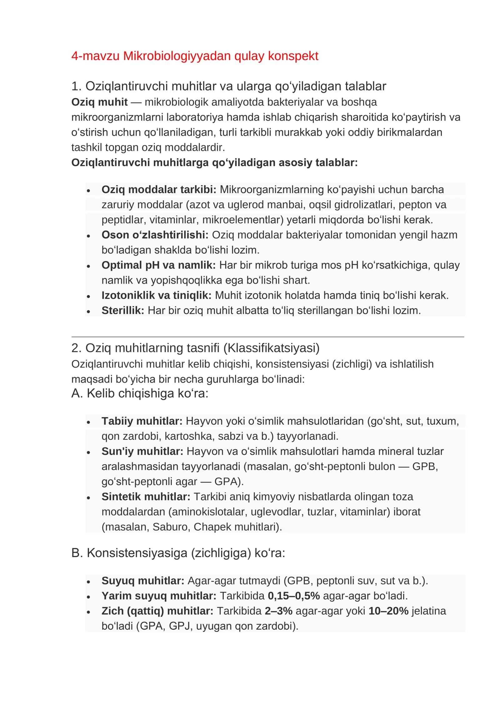 4-mavzu Mikrobiologiyyadan qulay konspekt