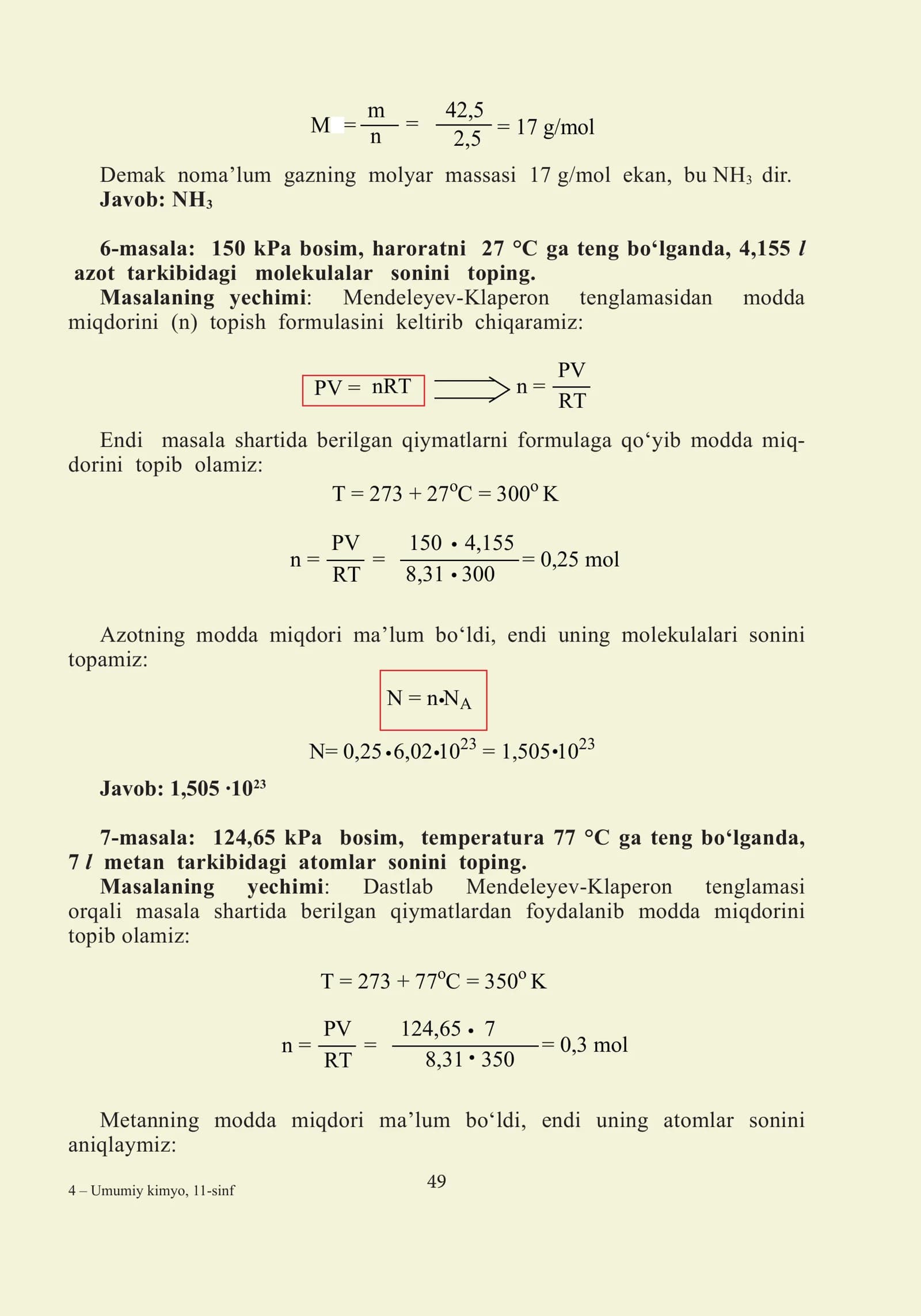 7-masala: 124,65 kPa bosim, temperatura 77 °C ga teng bo‘lganda,
