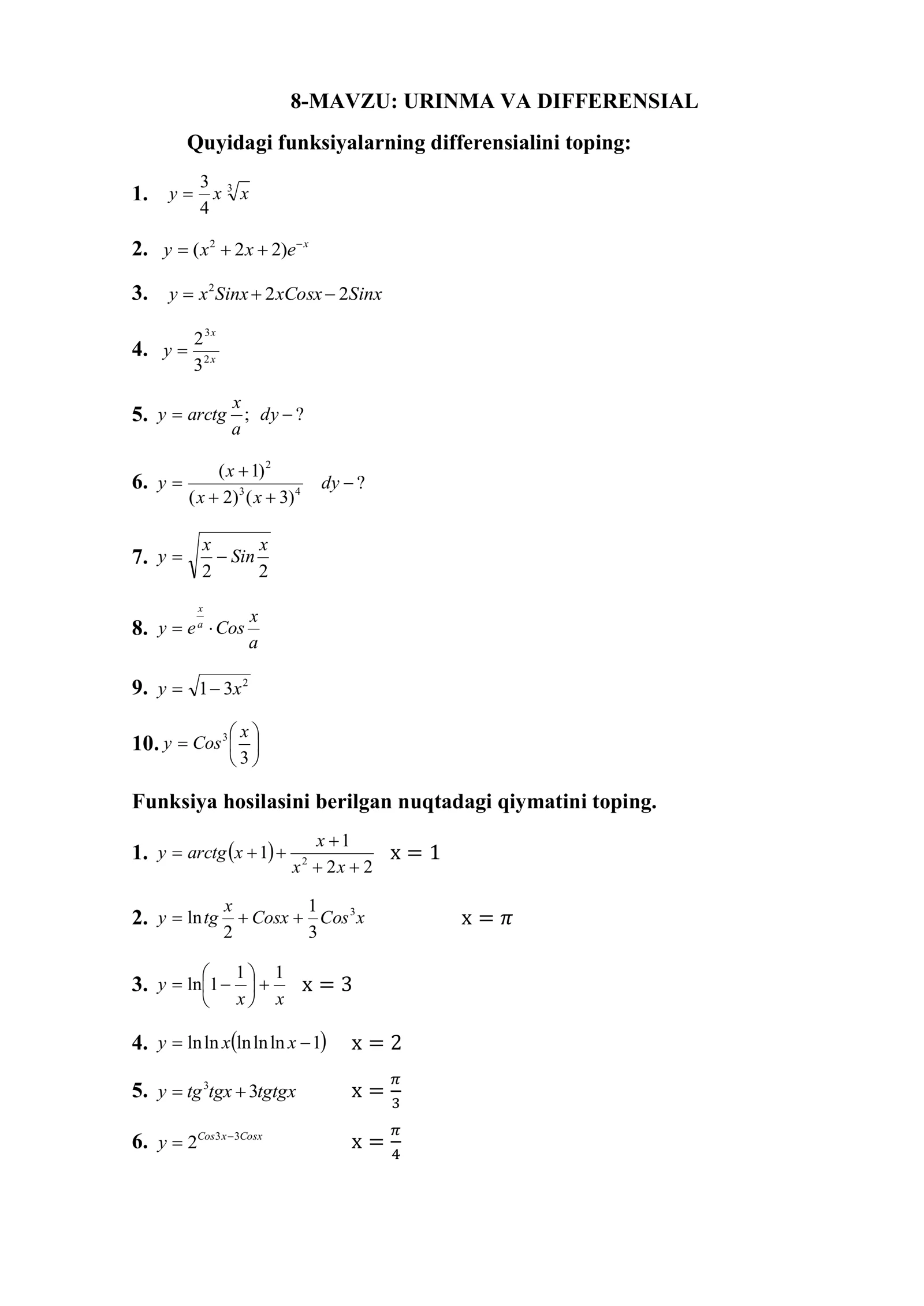 URINMA VA DIFFERENSIAL