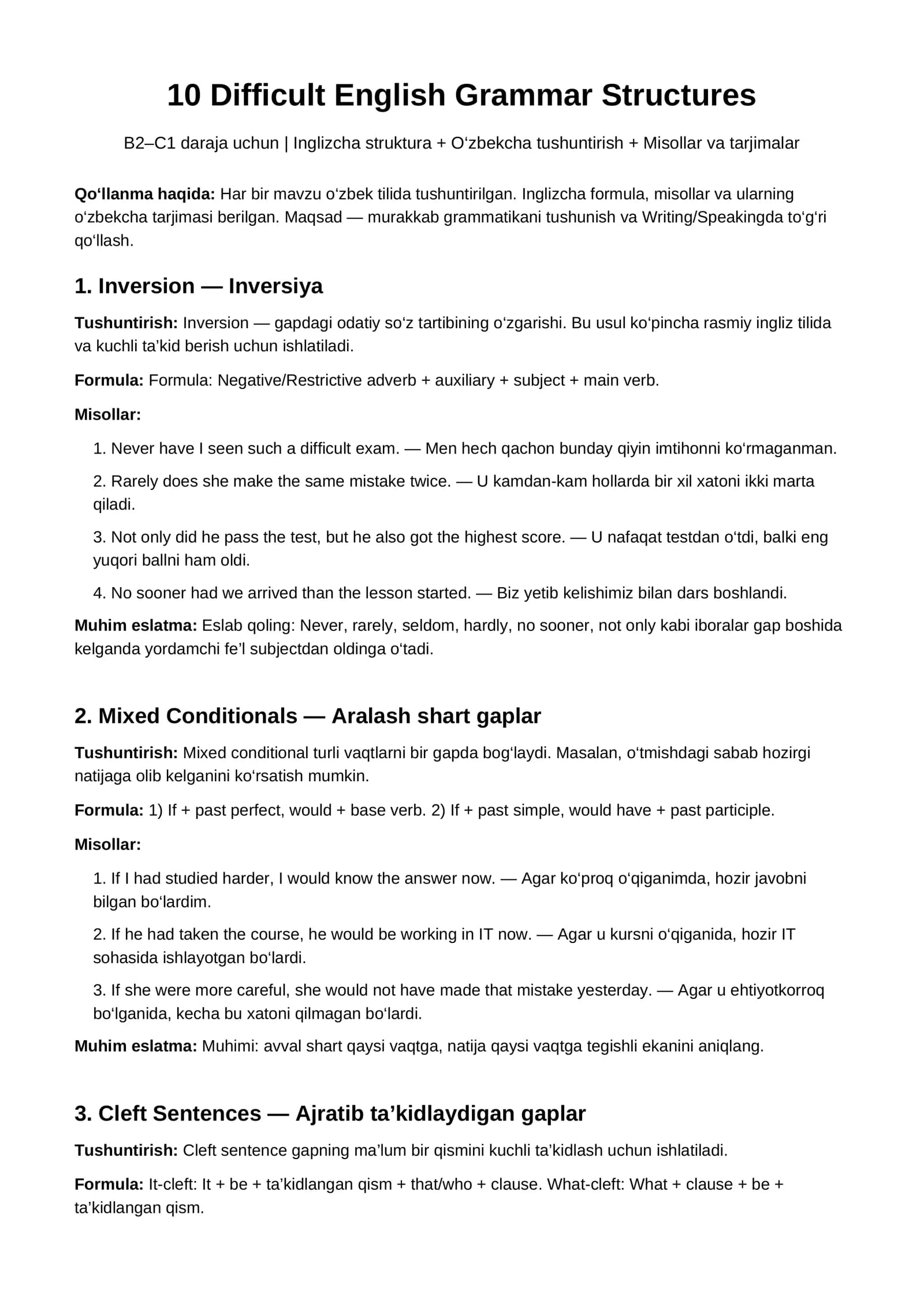 🇬🇧10 ta eng qiyin grammatik strukturalar!
