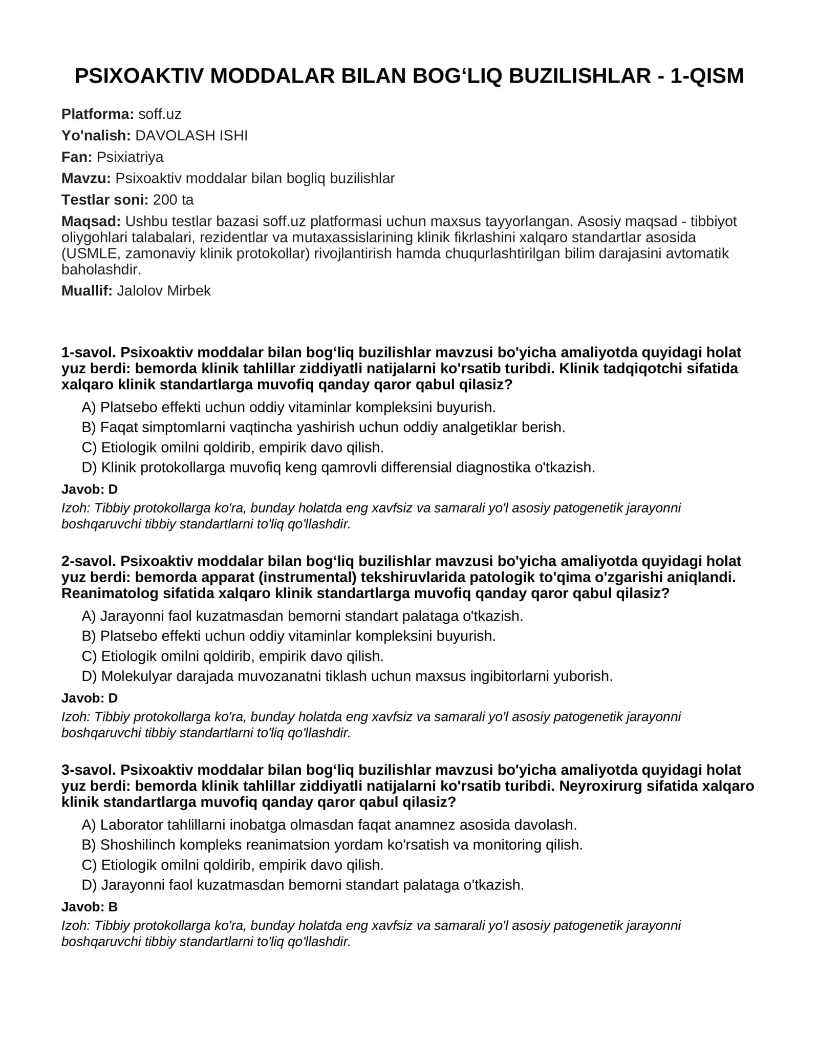 PSIXOAKTIV MODDALAR BILAN BOG‘LIQ BUZILISHLAR - 1-QISM