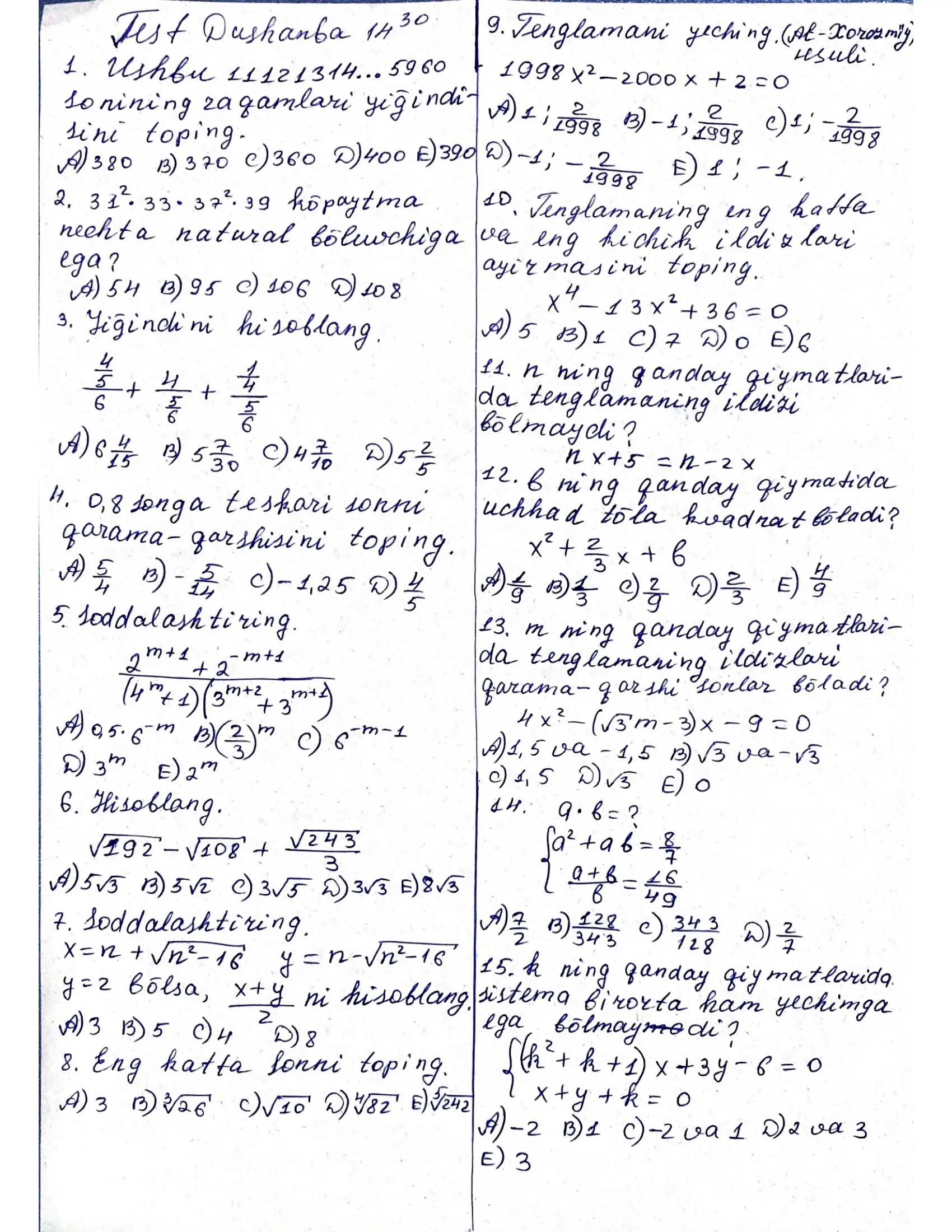 matematika test