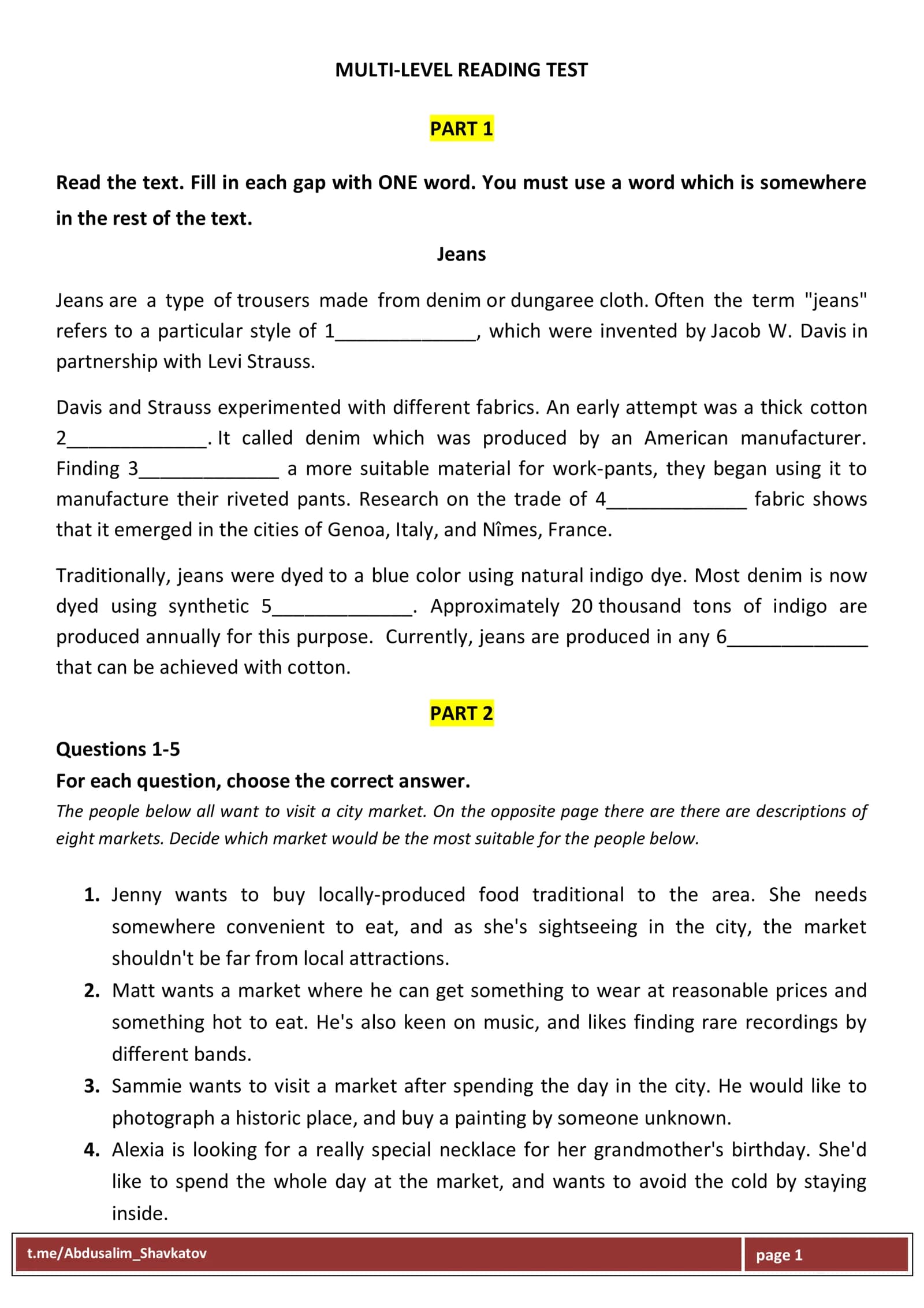 MULTI-LEVEL READING TEST
