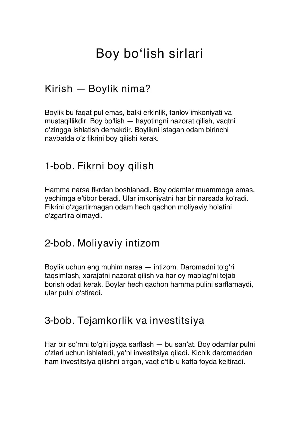 Boy bo‘lish sirlari