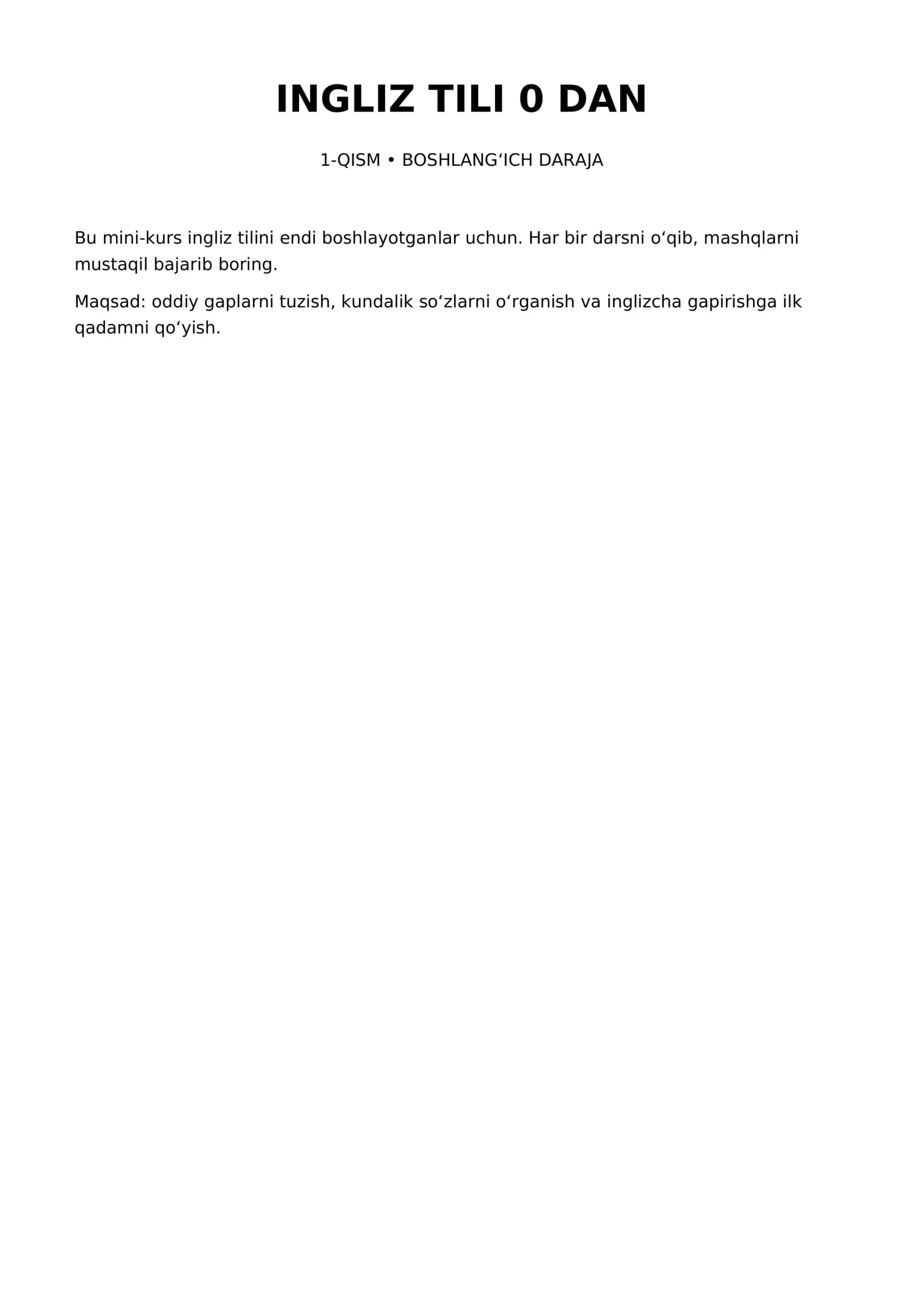 📚 Ingliz tili 0 dan — Boshlang‘ichlar uchun PDF