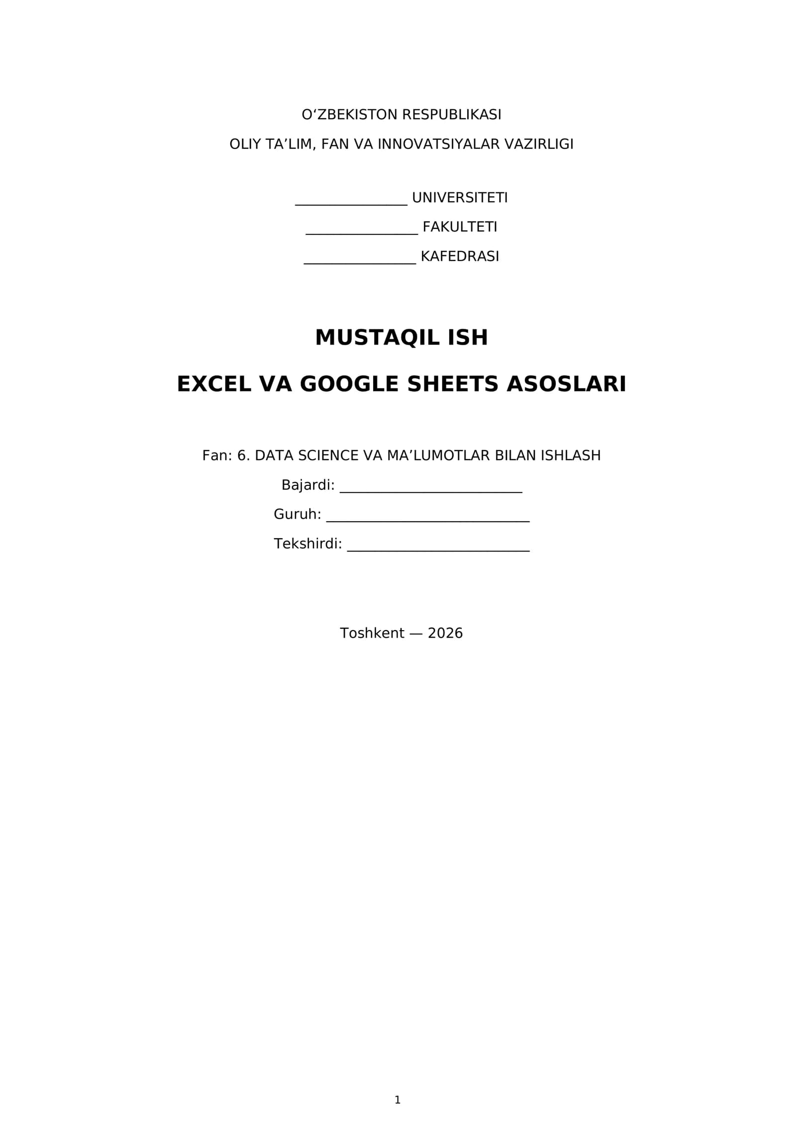 MUSTAQIL ISH EXCEL VA GOOGLE SHEETS ASOSLARI