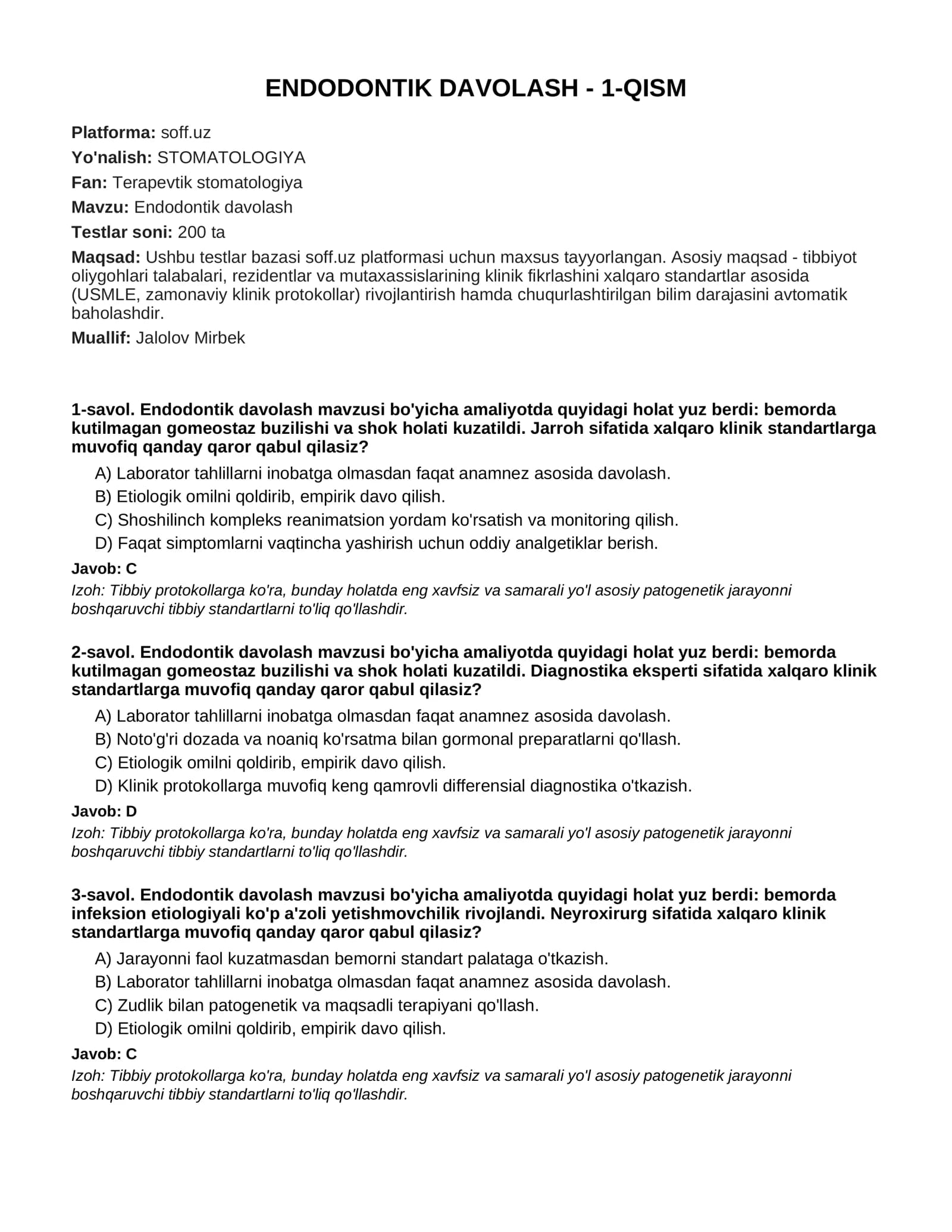 ENDODONTIK DAVOLASH - 1-QISM