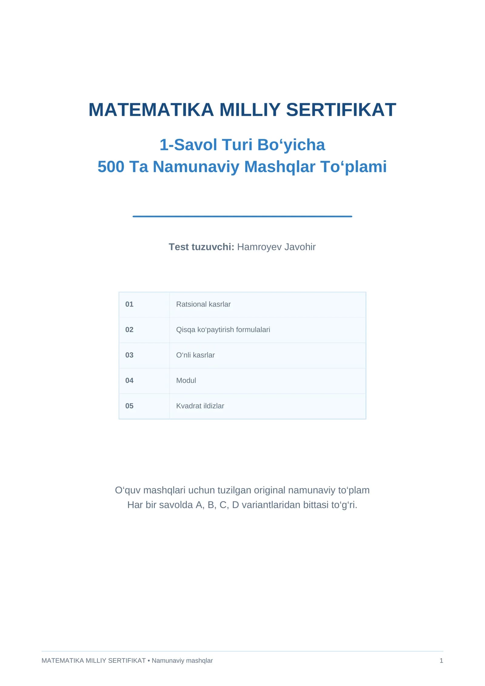 MATEMATIKA MILLIY SERTIFIKAT