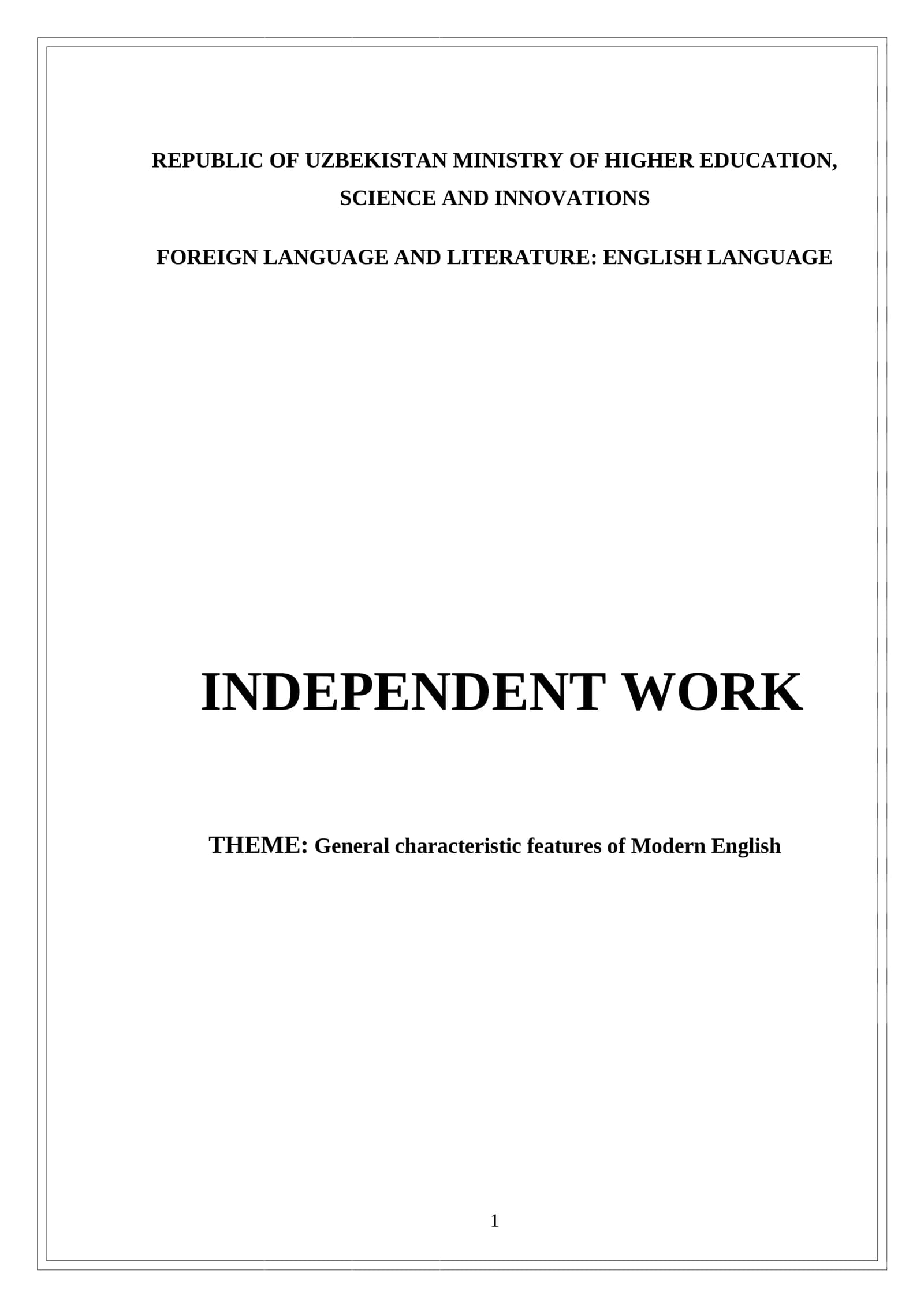 General characteristic features of Modern English