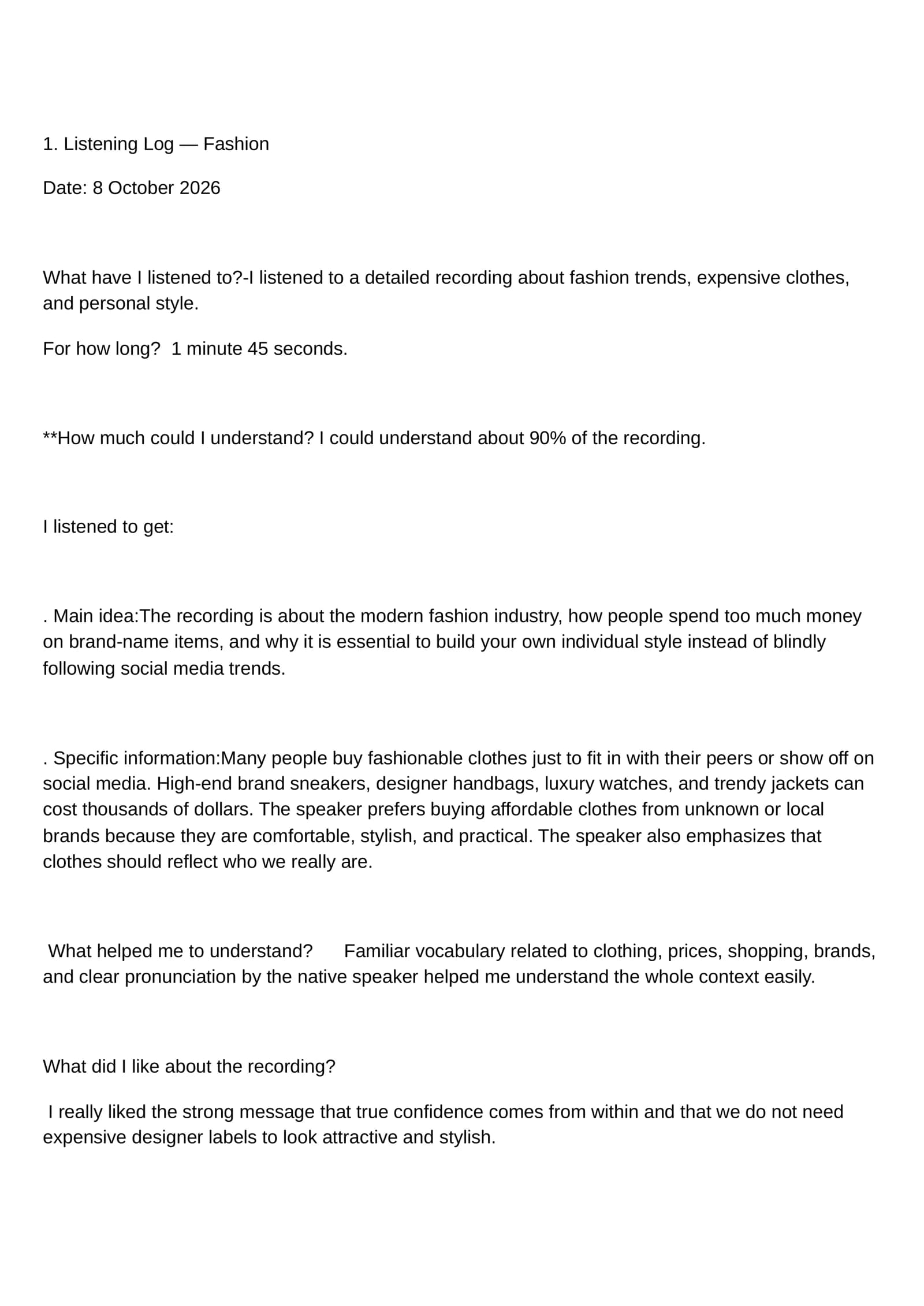 Listening Log — Fashion