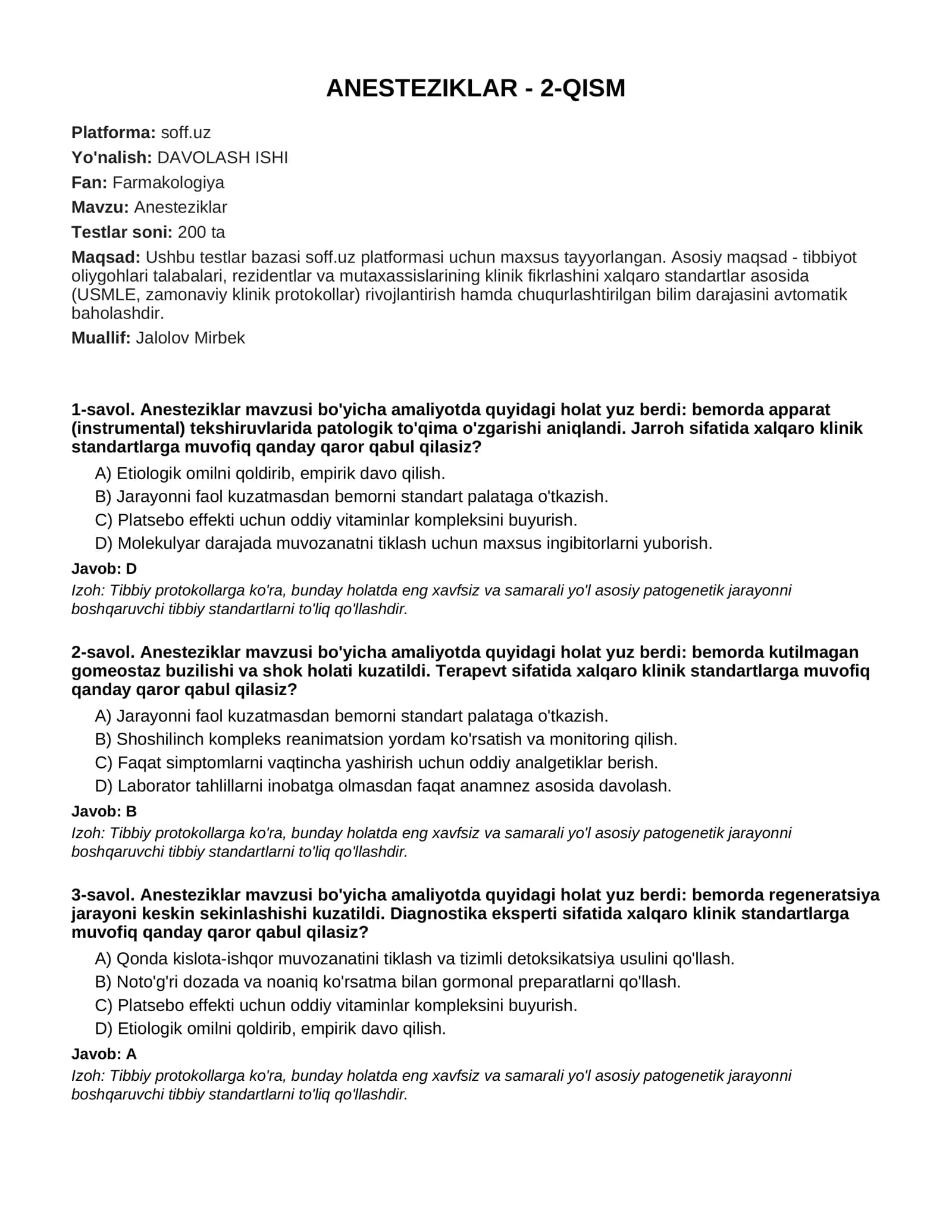 ANESTEZIKLAR - 2-QISM
