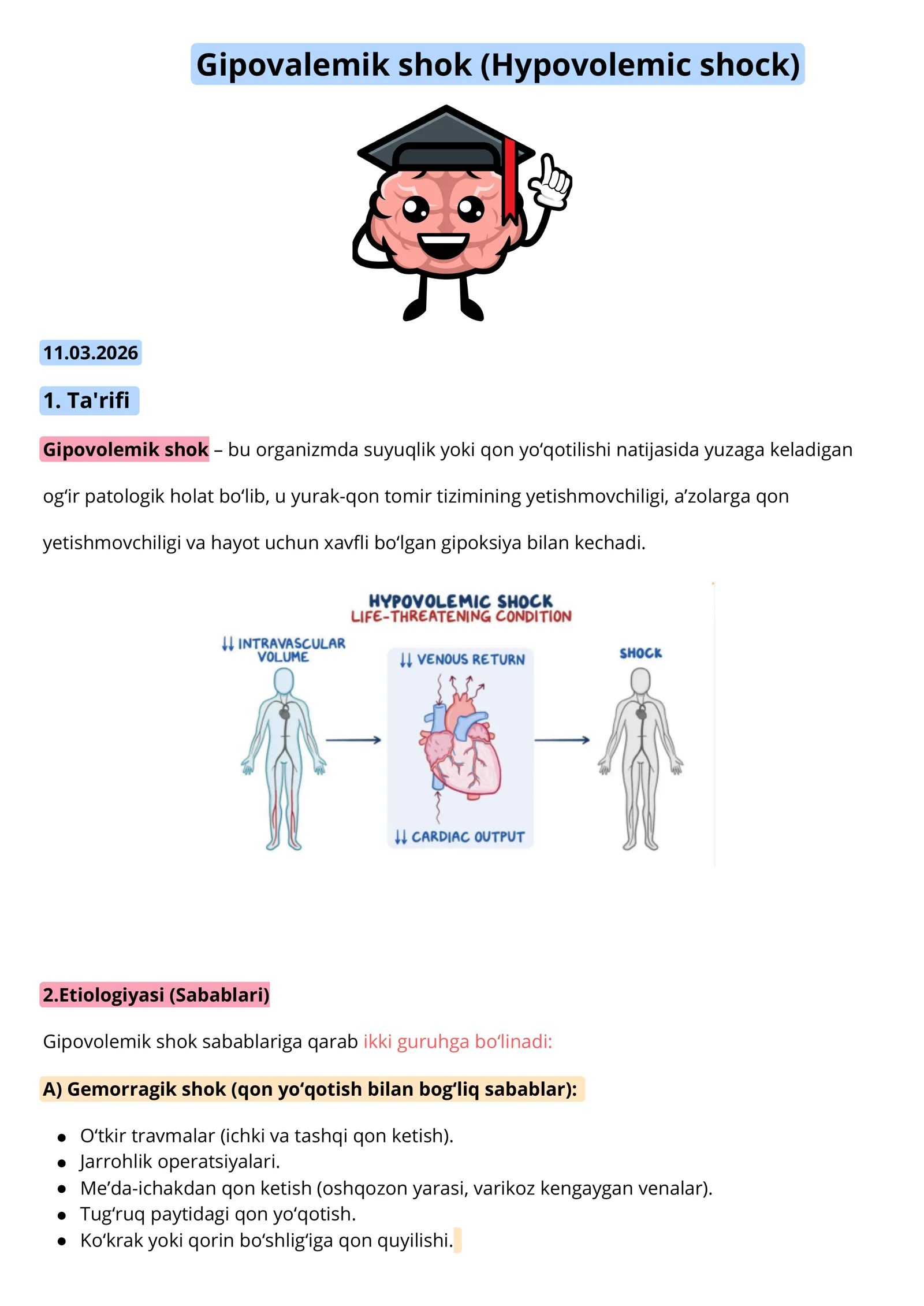 Gipovalemik shok (Hypovolemic shock)