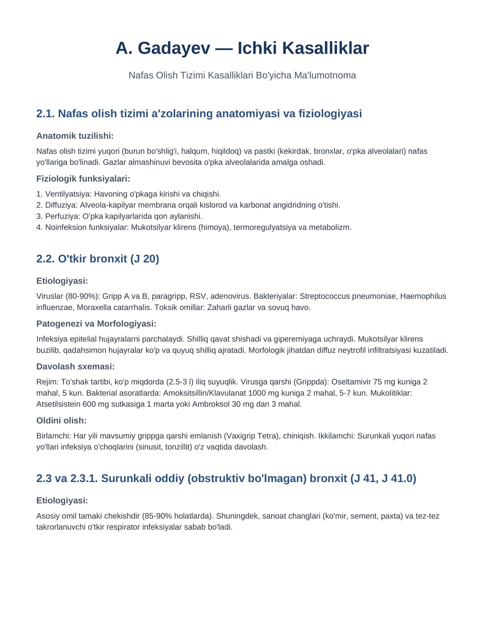 Nafas Olish Tizimi Kasalliklari Bo'yicha Ma'lumotnoma
