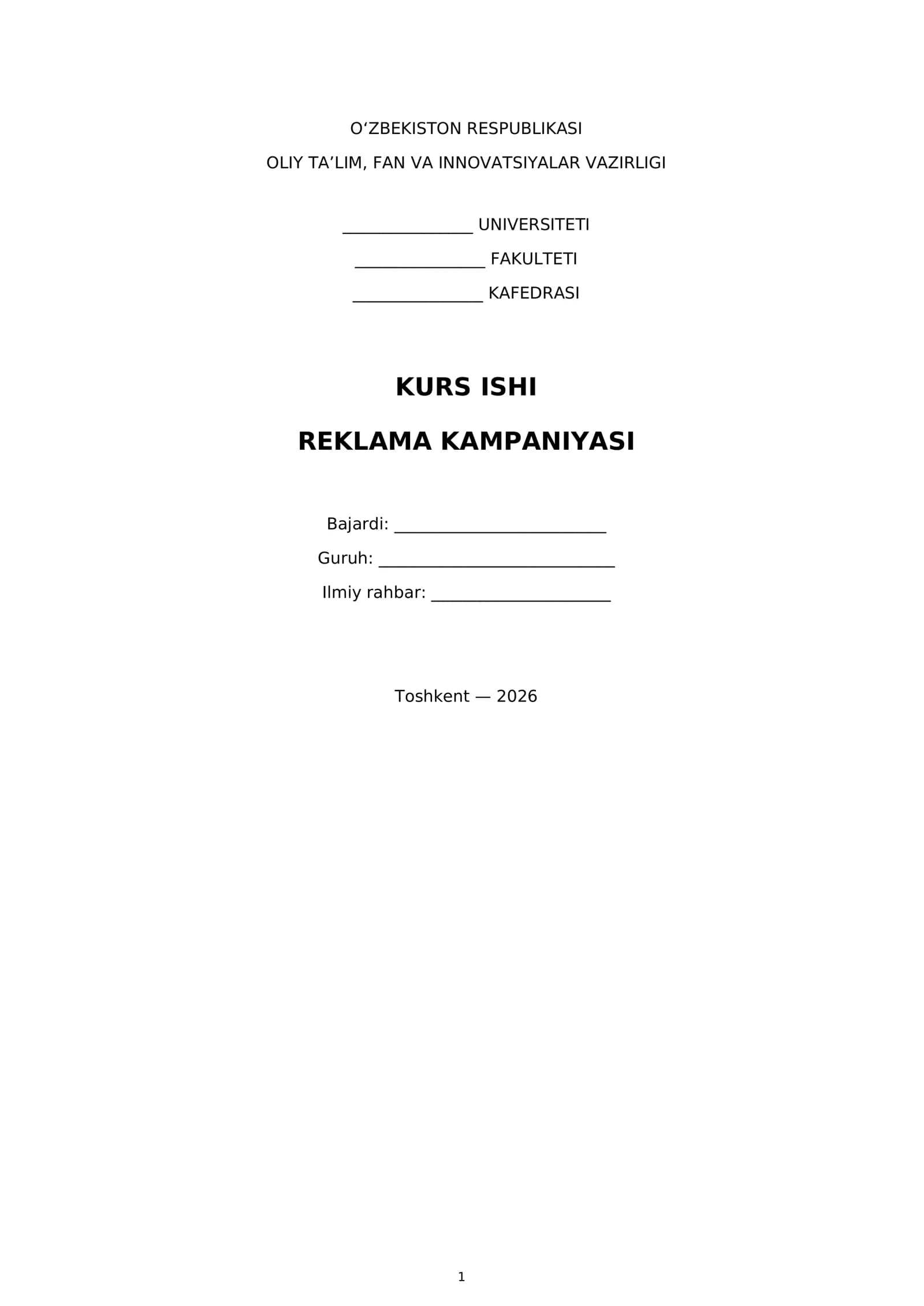 Kurs Ishi: Reklama Kampaniyasi