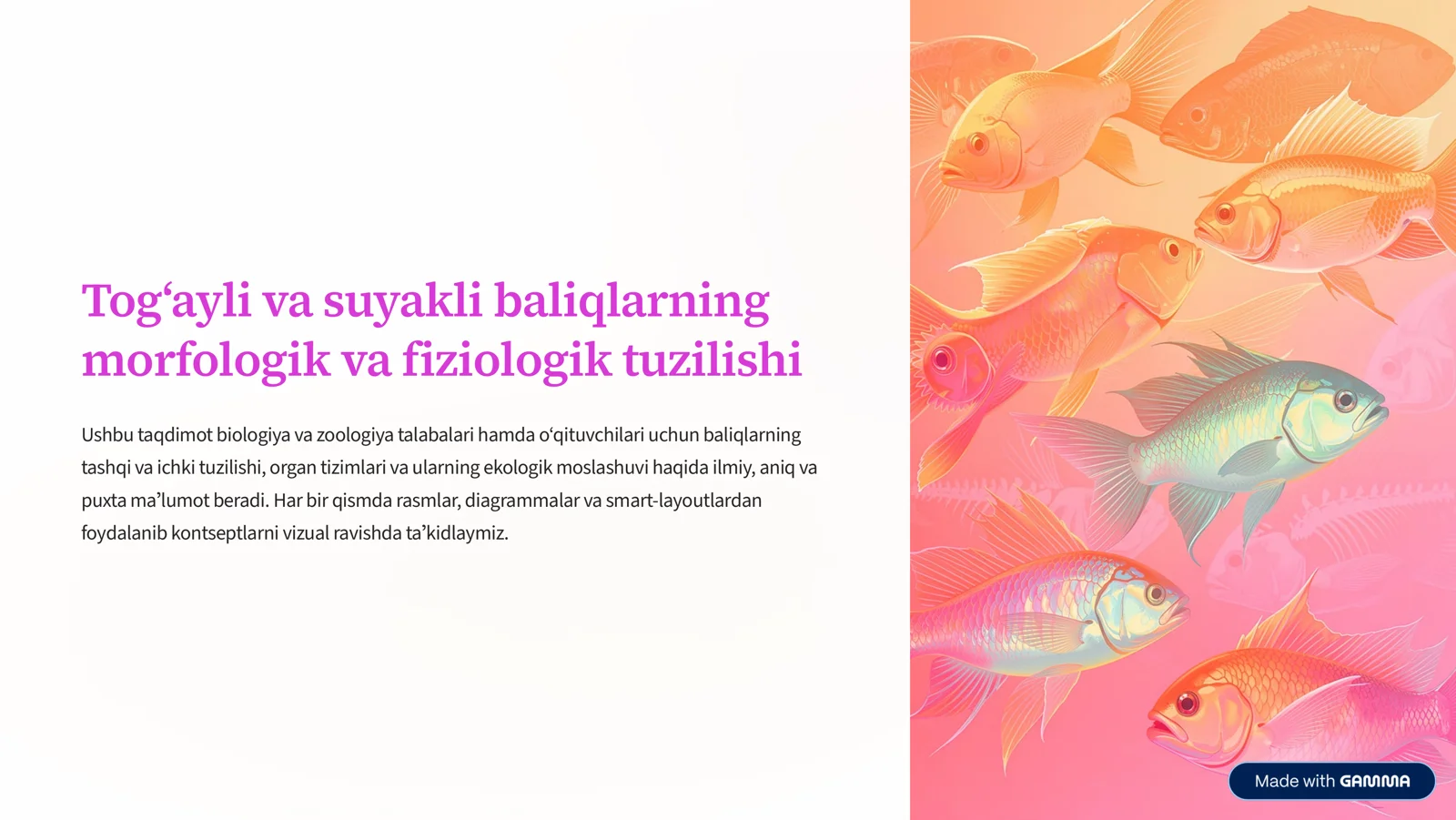 Tog»ayli va suyakli baliqlarning morfologik va fiziologik tuzilishi