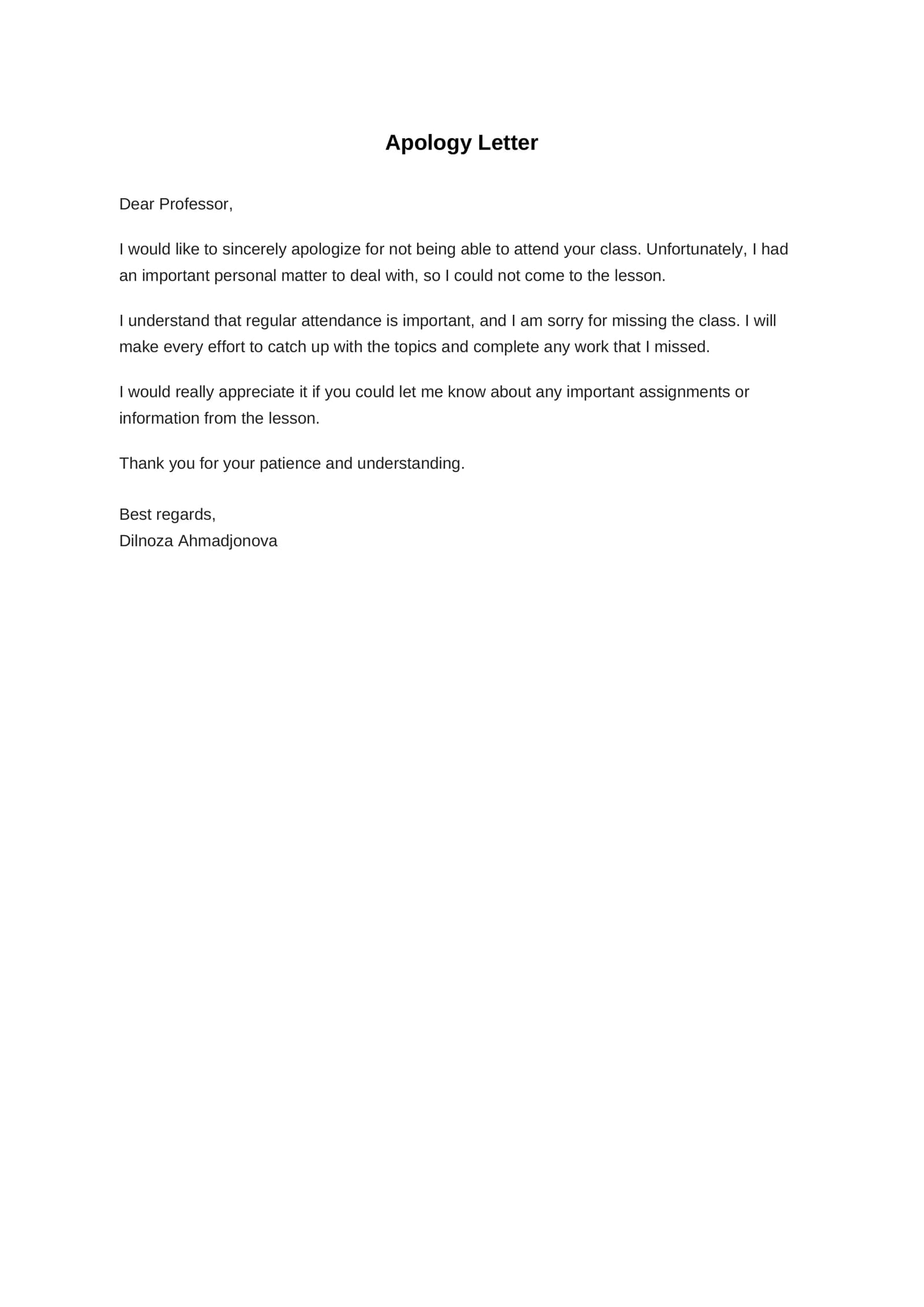 Apology Letter
