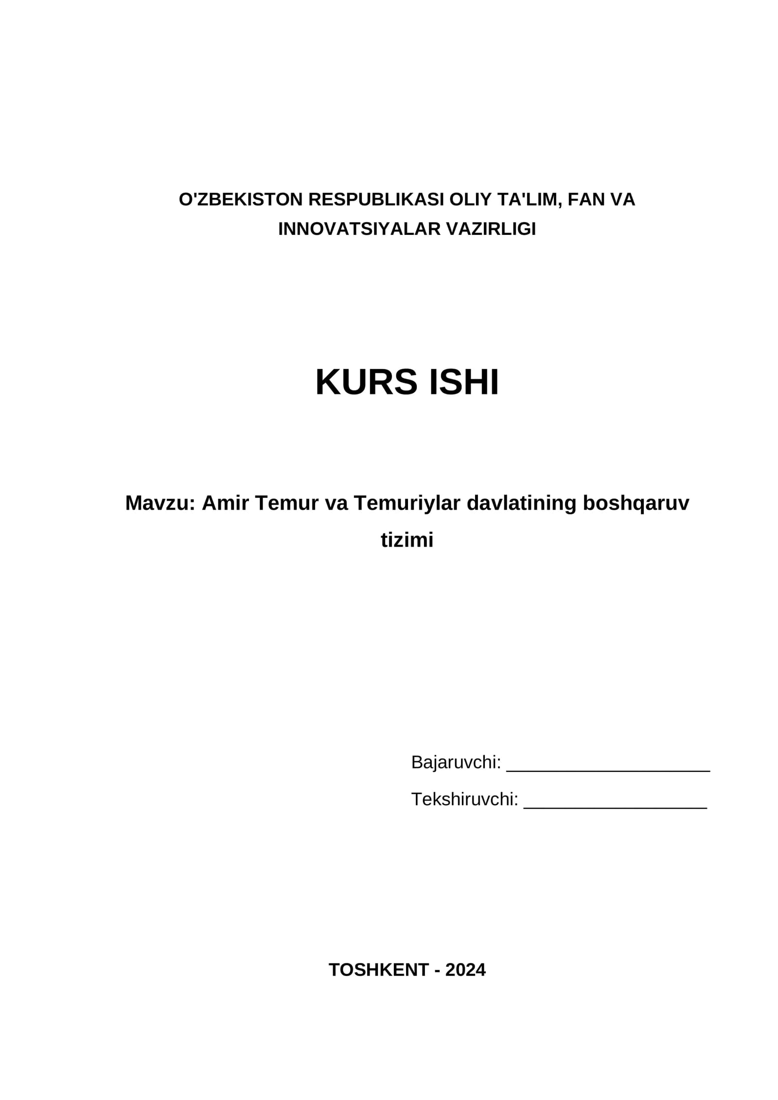 Amir Temur va Temuriylar davlatining boshqaruv tizimi