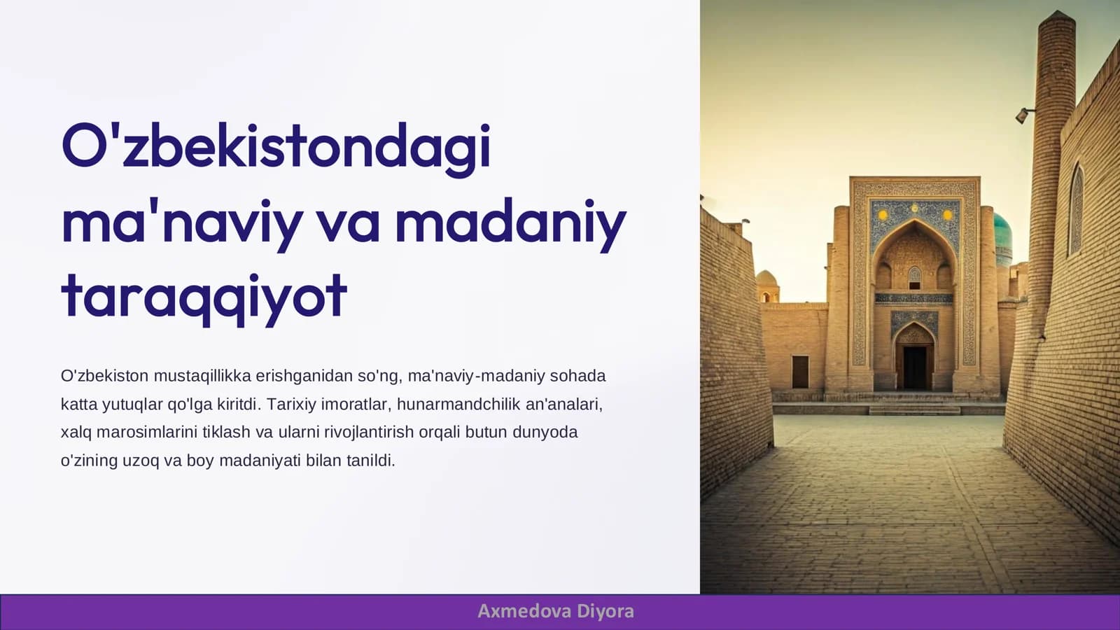 O'zbekistondagi ma'naviy va madaniy taraqqiyot