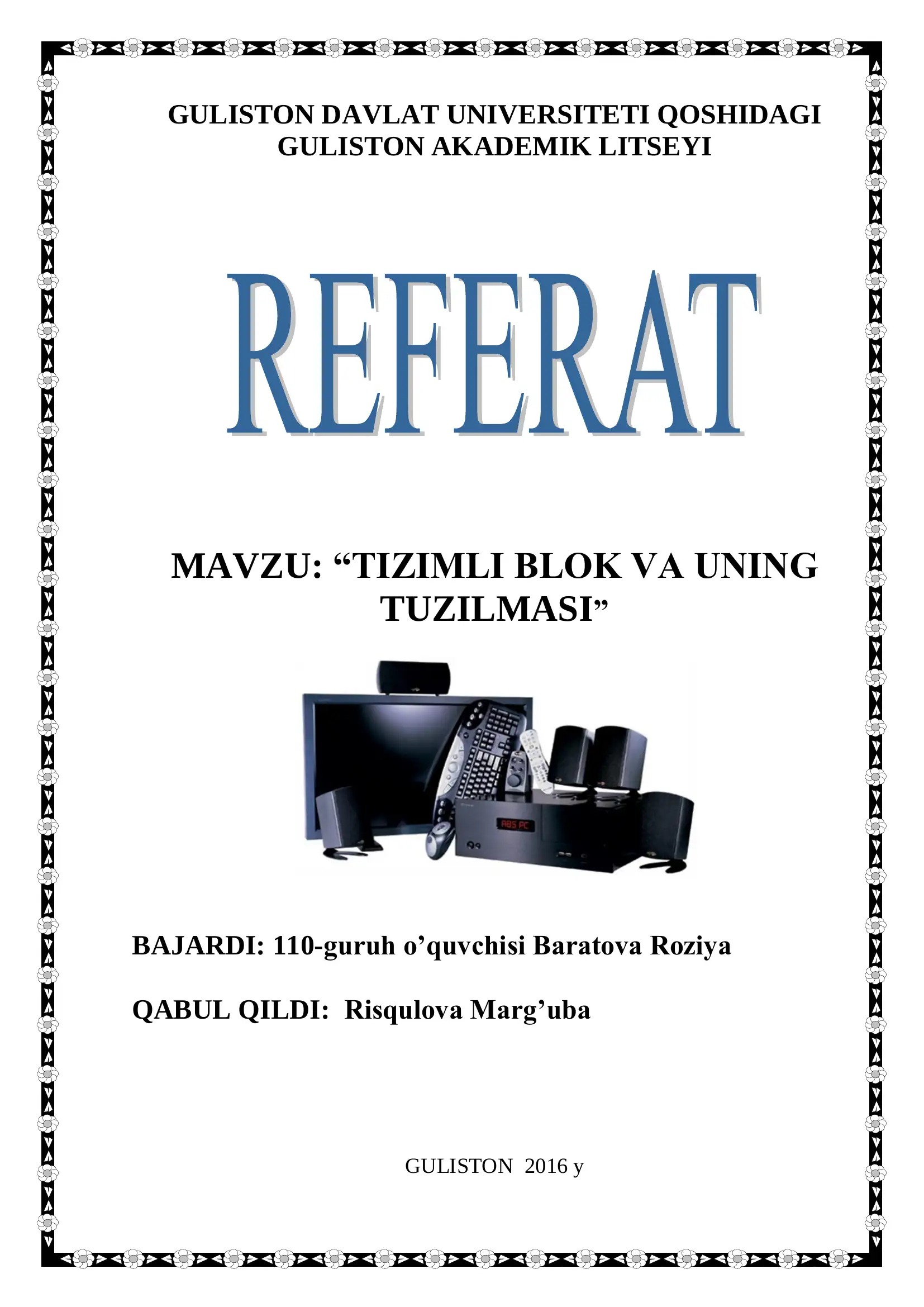 TIZIMLI BLOK VA UNING TUZILMASI