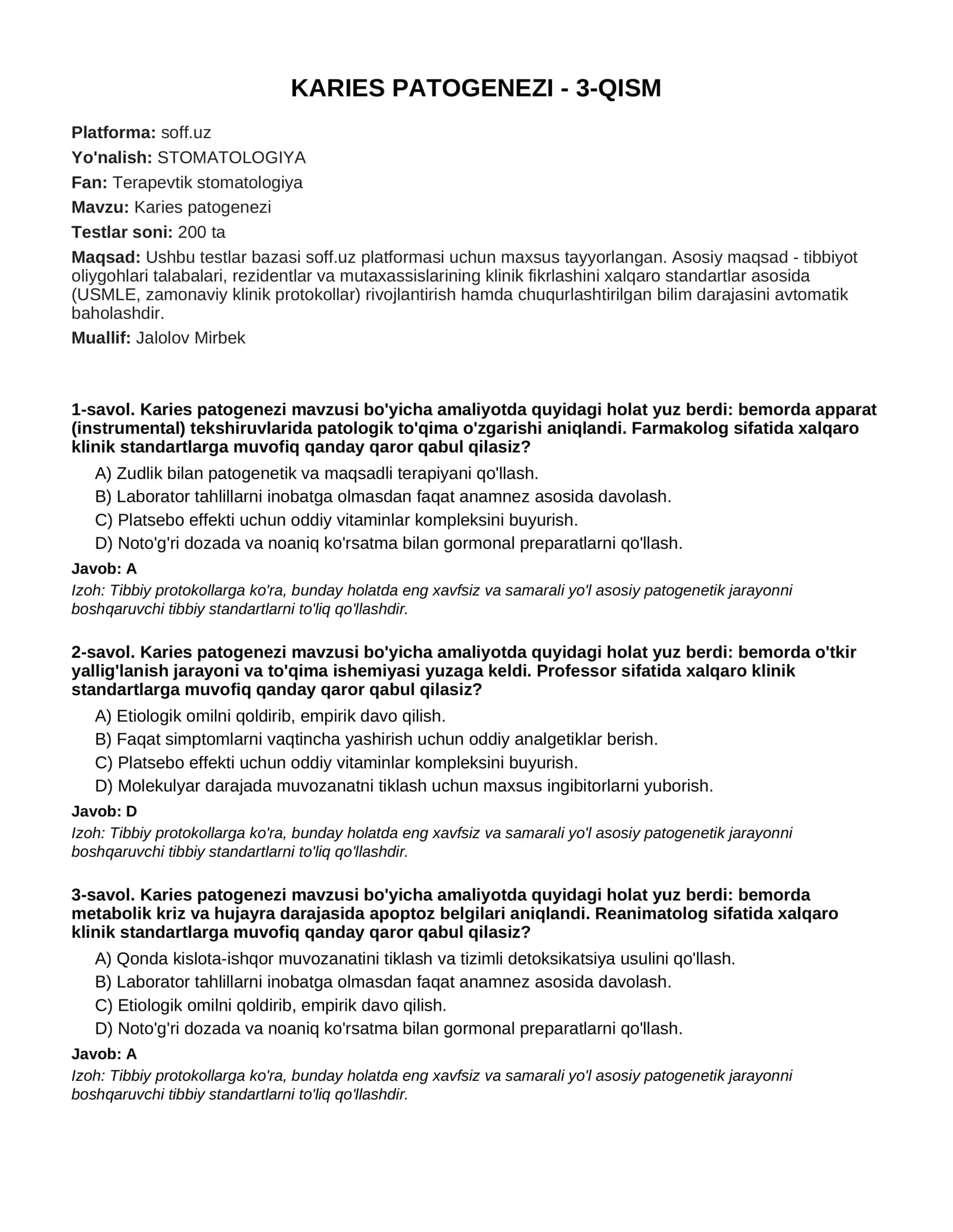 KARIES PATOGENEZI - 3-QISM