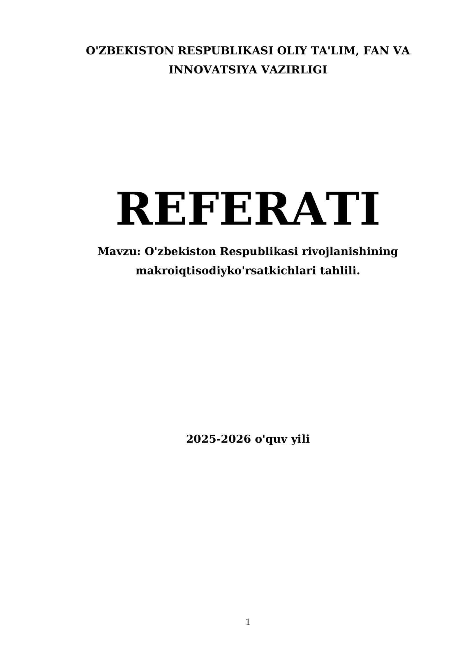 O'zbekiston Respublikasi rivojlanishining makroiqtisodiy ko'rsatkichlari tahlili