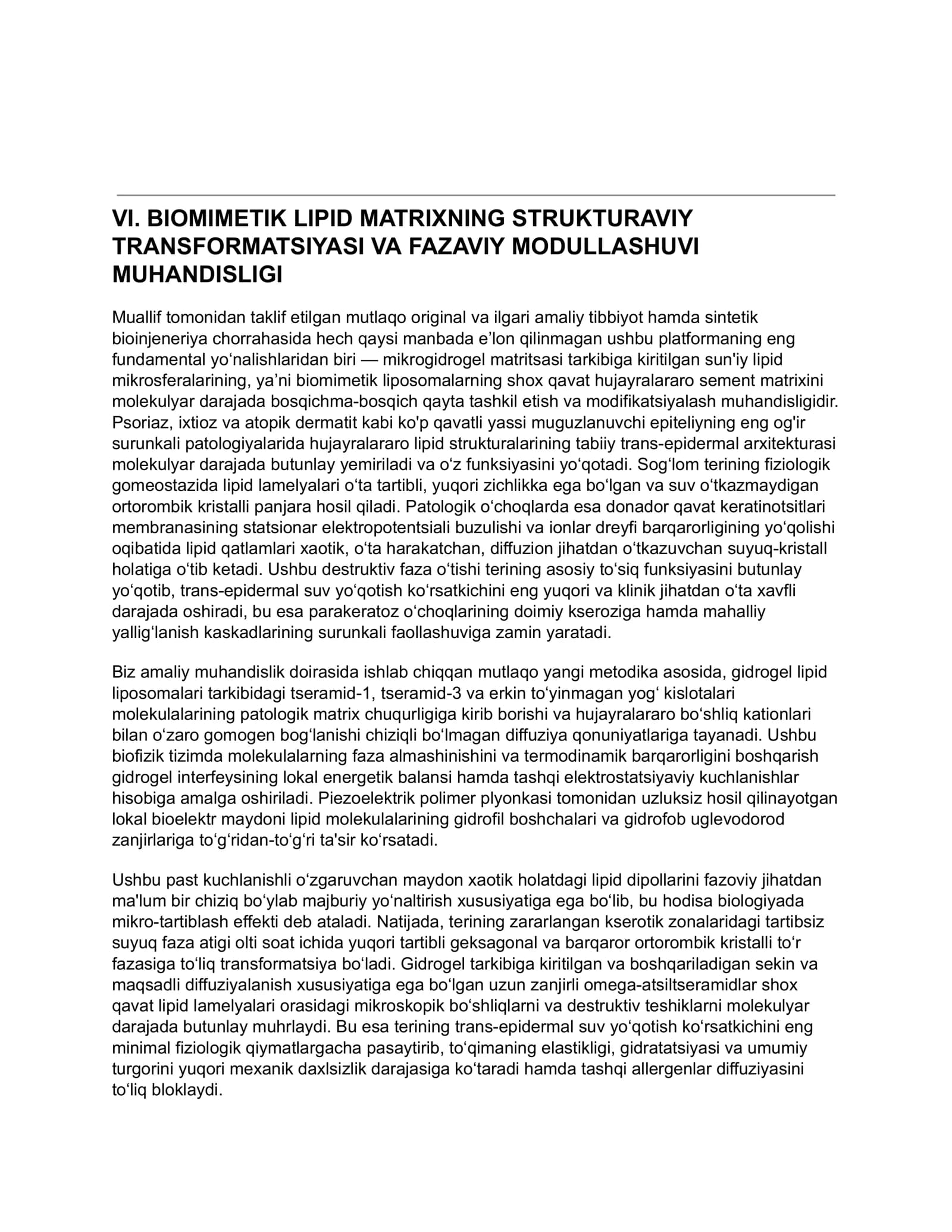 BIOMIMETIK LIPID MATRIXNING STRUKTURAVIY TRANSFORMATSIYASI VA FAZAVIY MODULLASHUVI MUHANDISLIGI