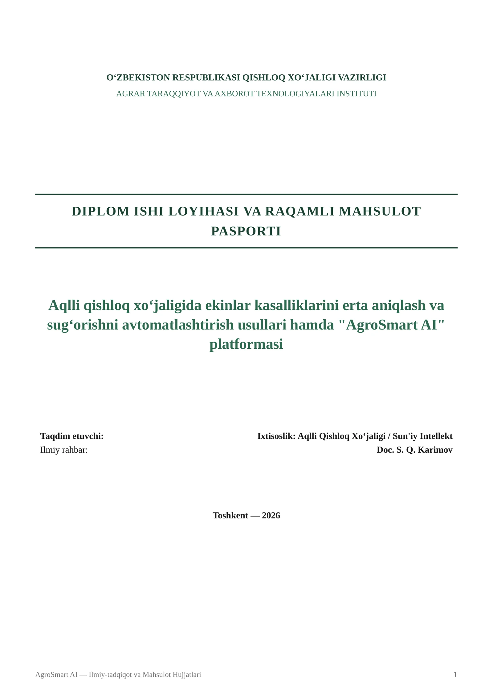 AgroSmart AI - Aqlli qishloq xo‘jaligi va ekinlar monitoringi platformasi