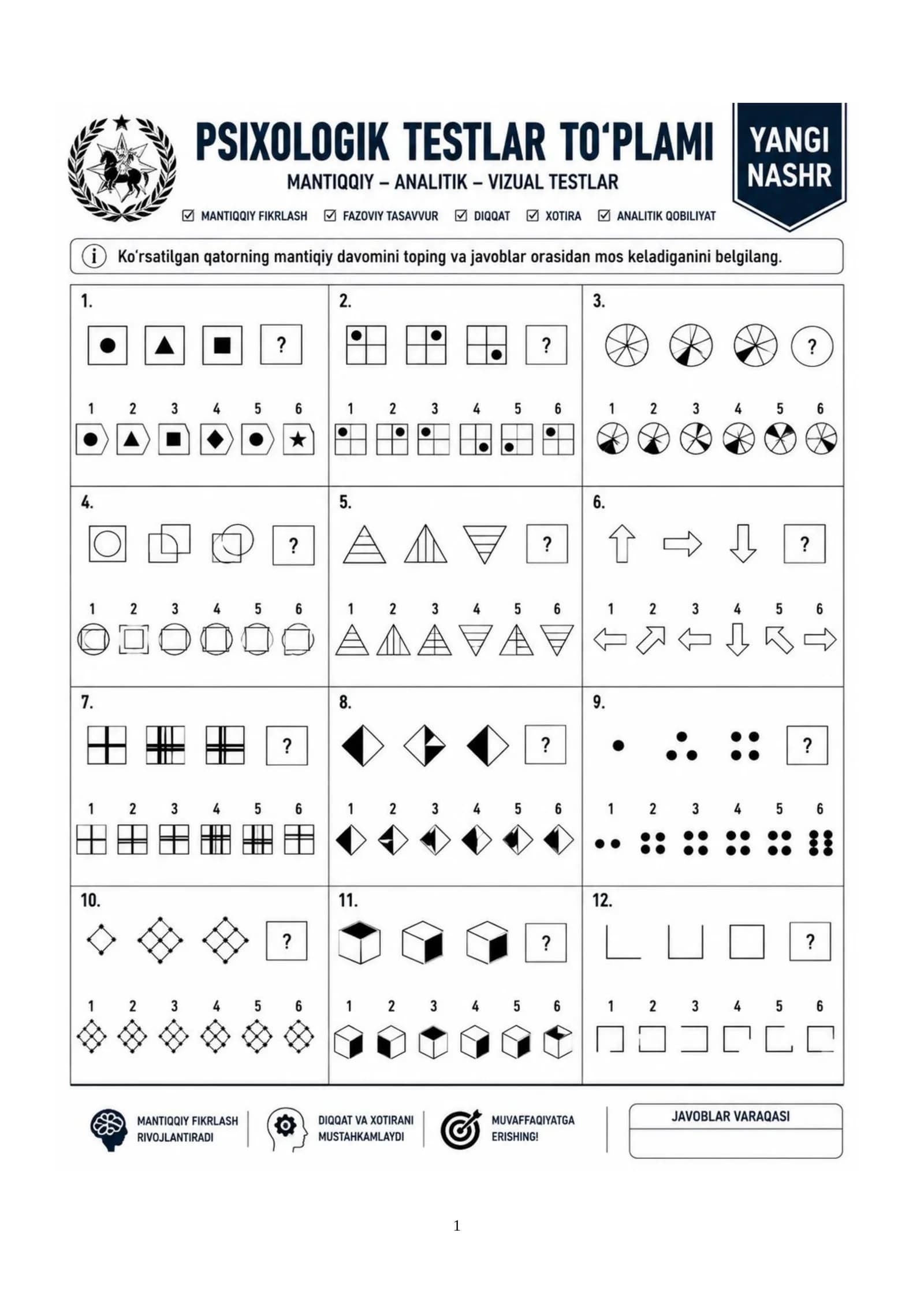 Bojxona qo‘mitasiga ishga kirish uchun IQ test savol-javoblar to‘plami