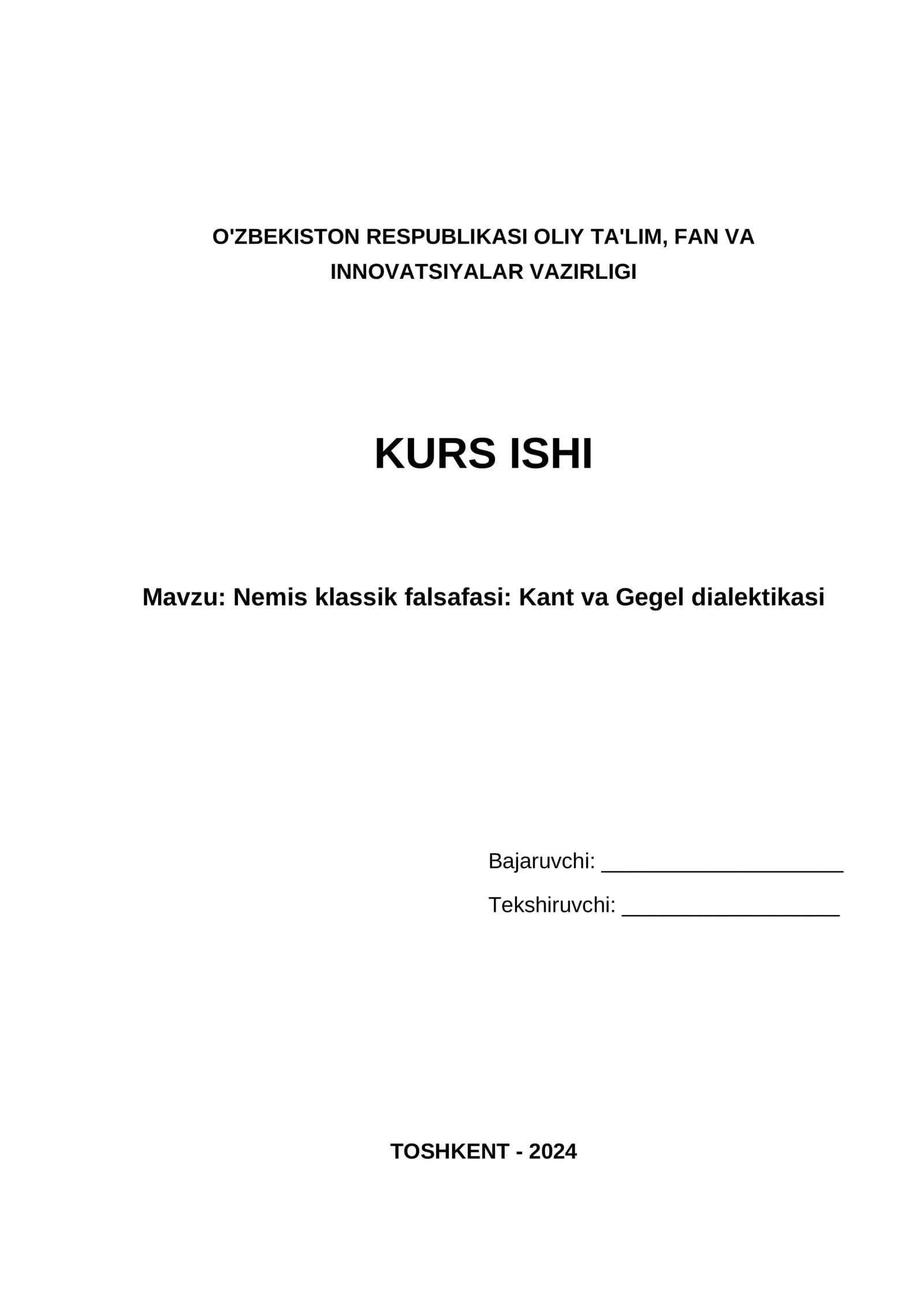 Nemis klassik falsafasi: Kant va Gegel dialektikasi