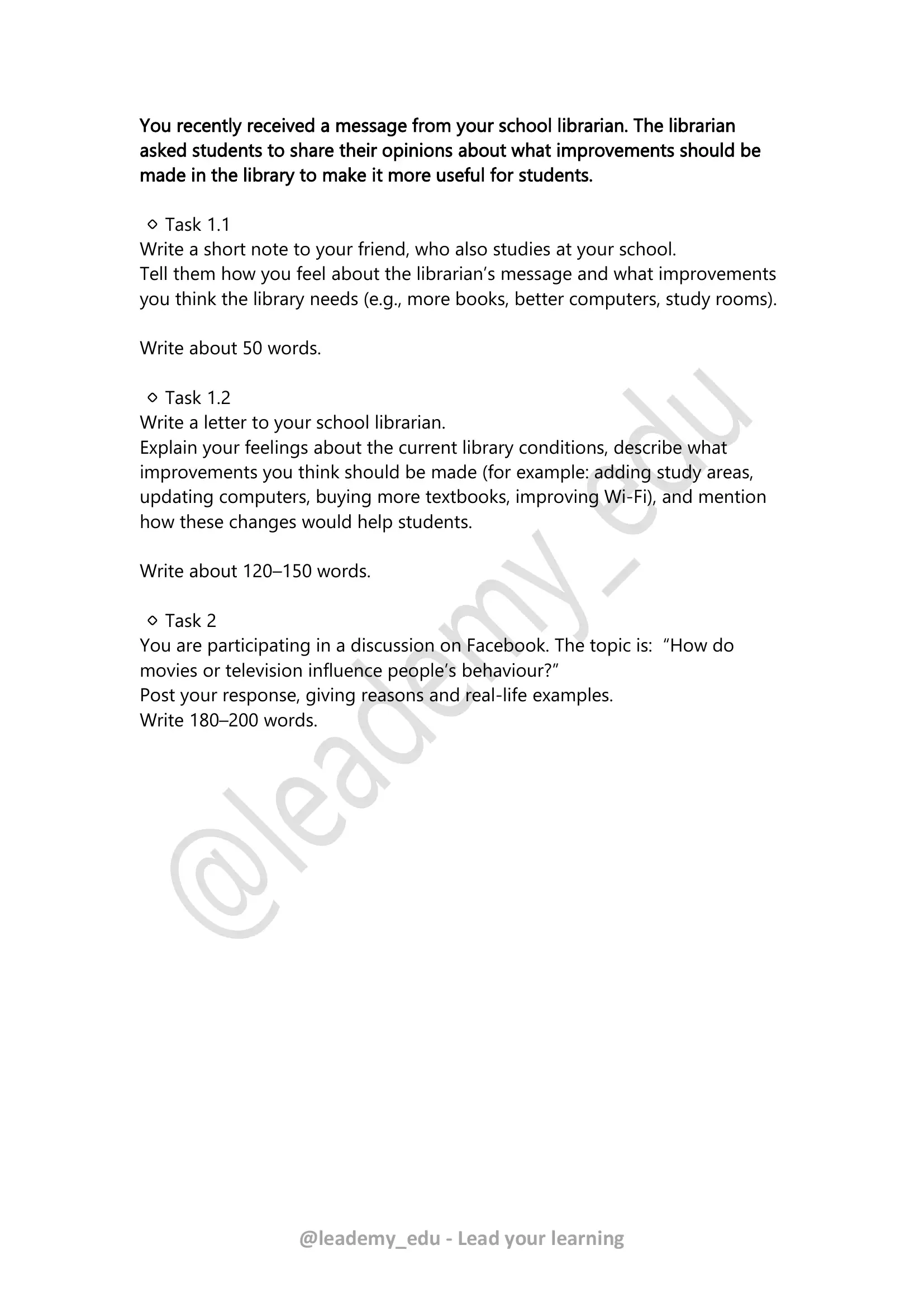 Task Prompts for Students