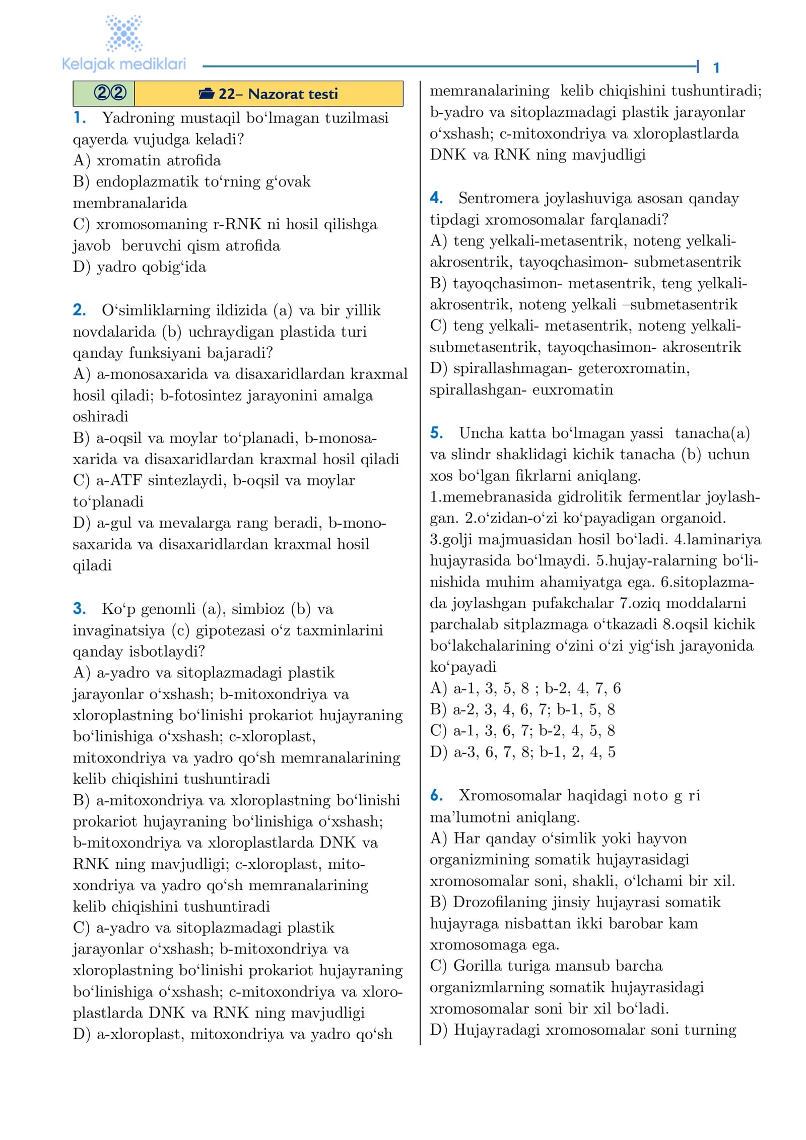 22– Nazorat testi
