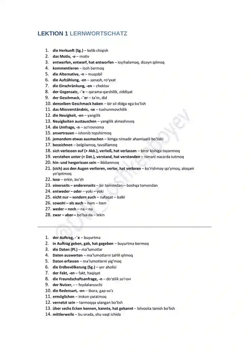 Nemis tilida C2 Lugʻat tarjimalari