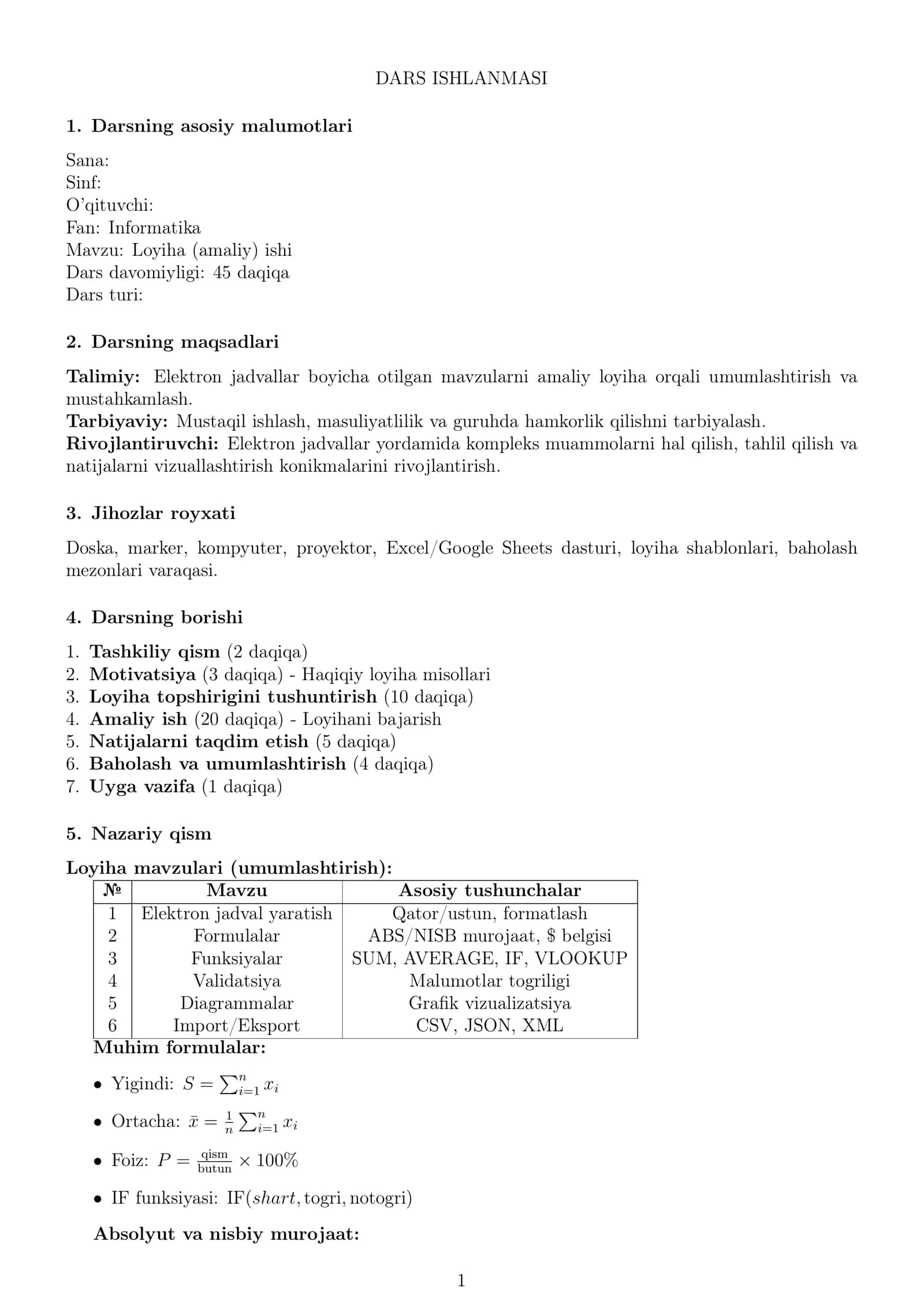 Informatika Loyiha (amaliy) ishi