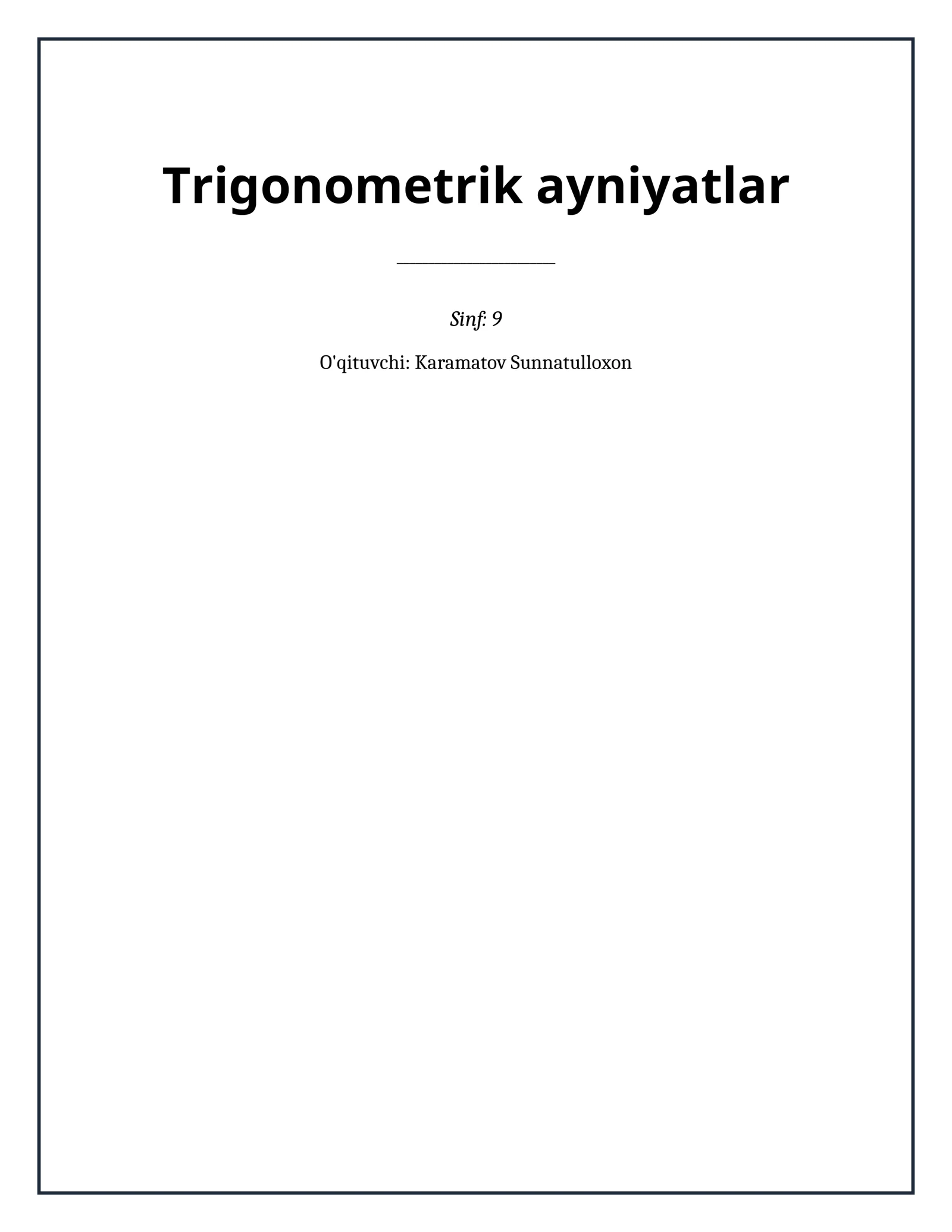 Lesson on Trigonometrik ayniyatlar