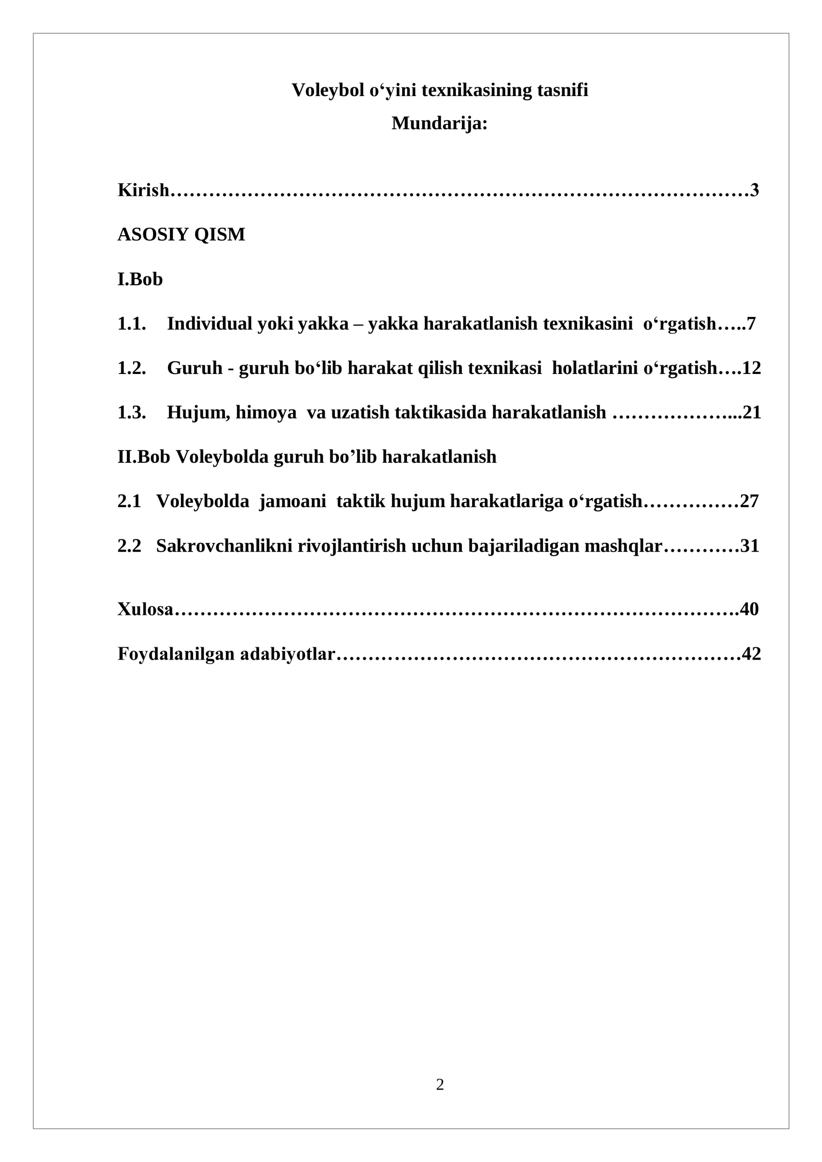 Voleybol o‘yini texnikasining tasnifi