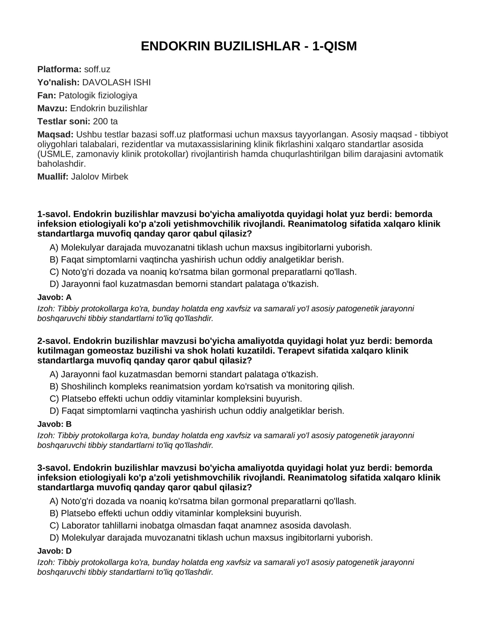 ENDOKRIN BUZILISHLAR - 1-QISM