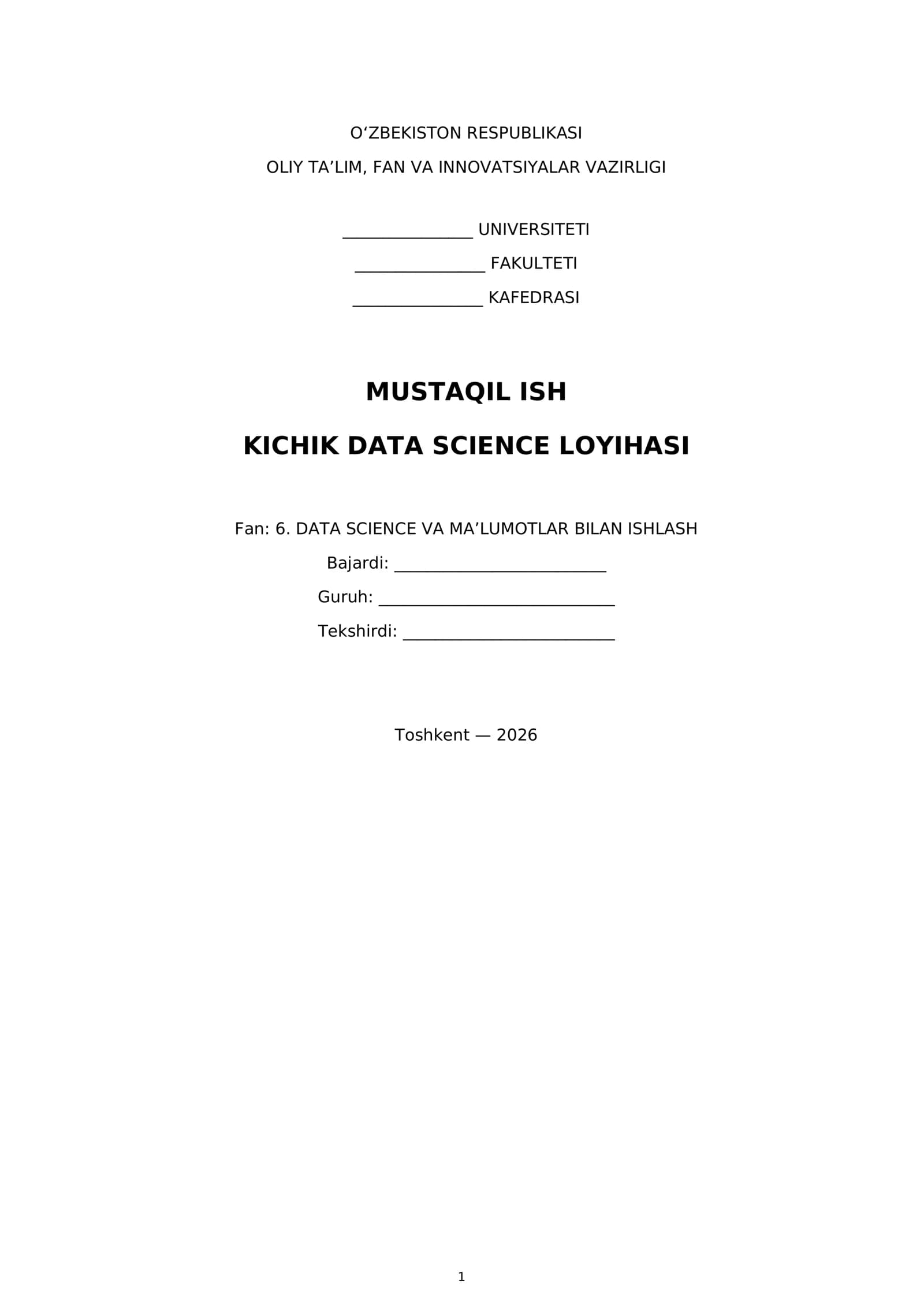 Kichik Data Science loyihi