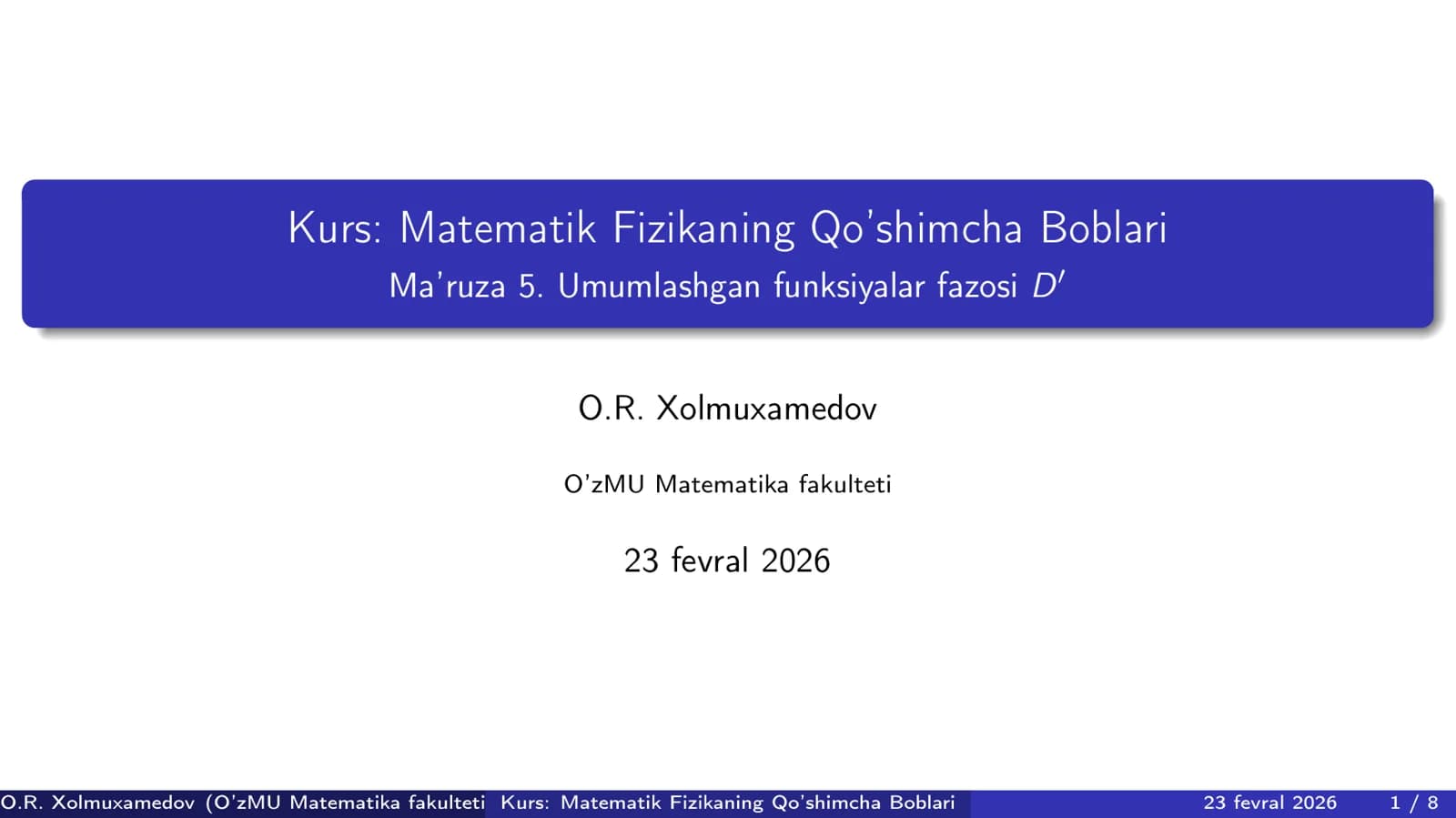Umumlashgan funksiyalar fazosi D` - 5