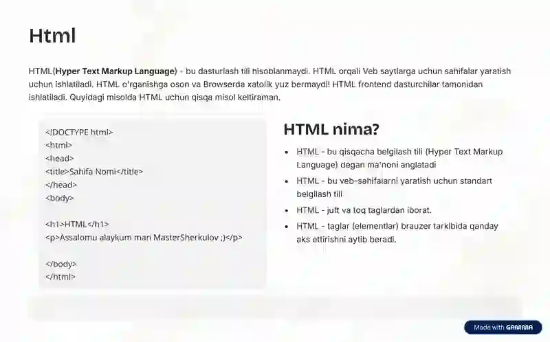 HTML haqida tuliq slayd