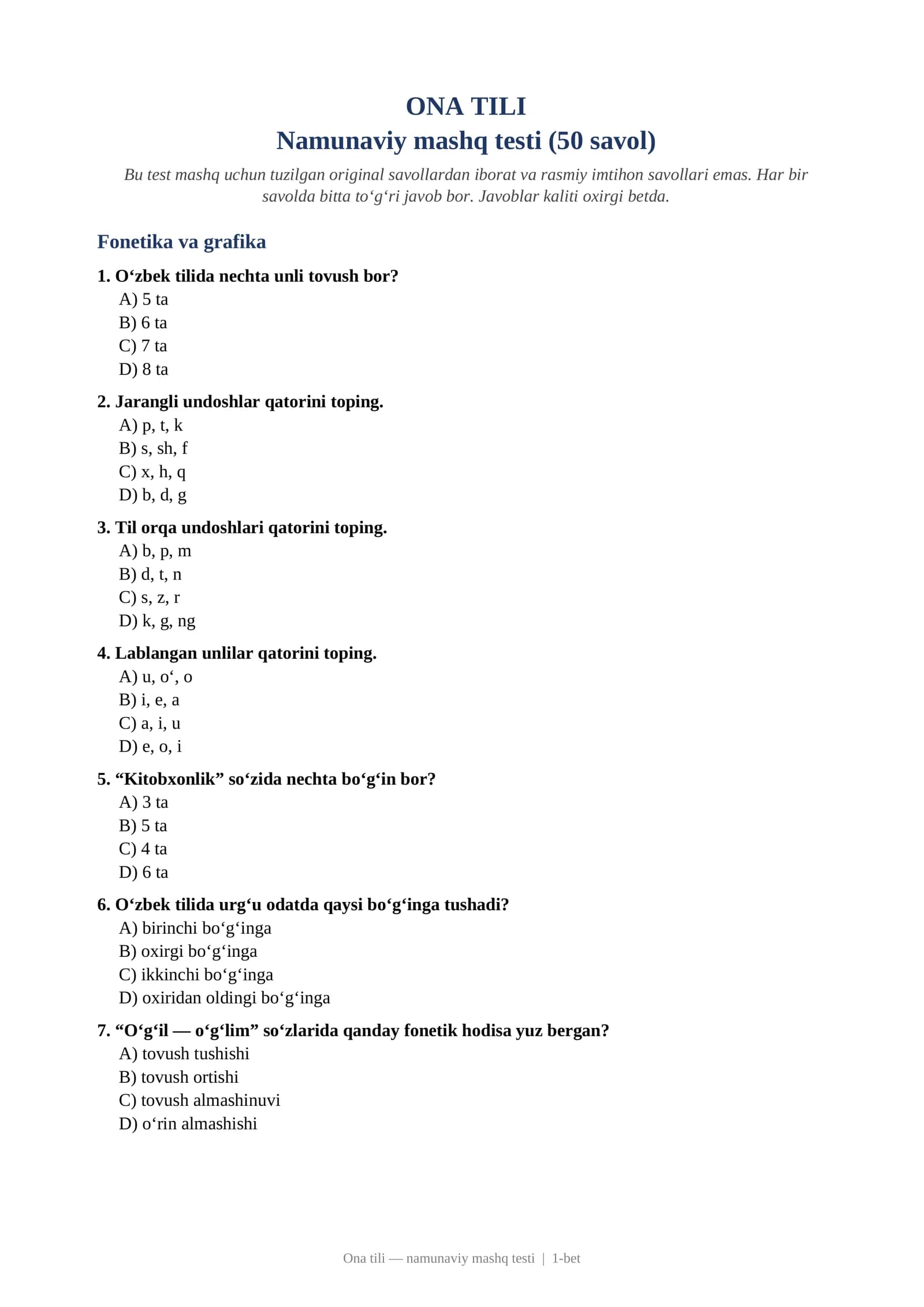 Ona tili test