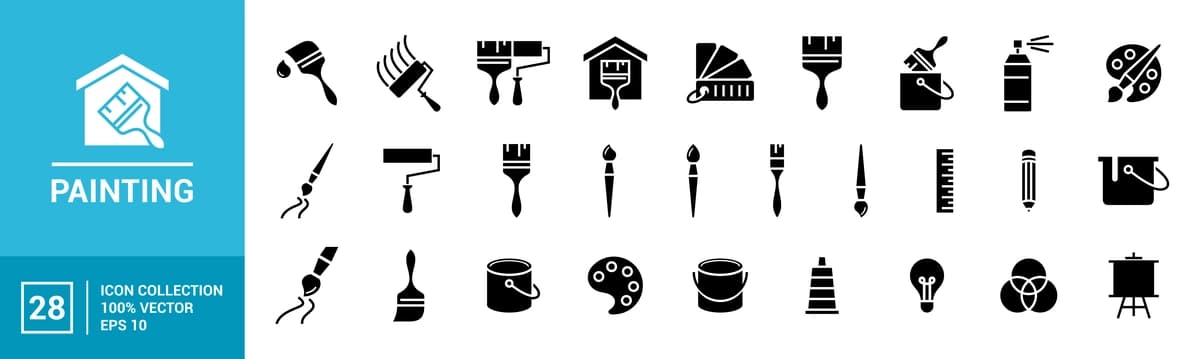 To'plam bo'yash bilan bog'liq piktogramma turli xil bo'yash vositalarini tahrirlash mumkin | Collection painting related icons various painting tools editable