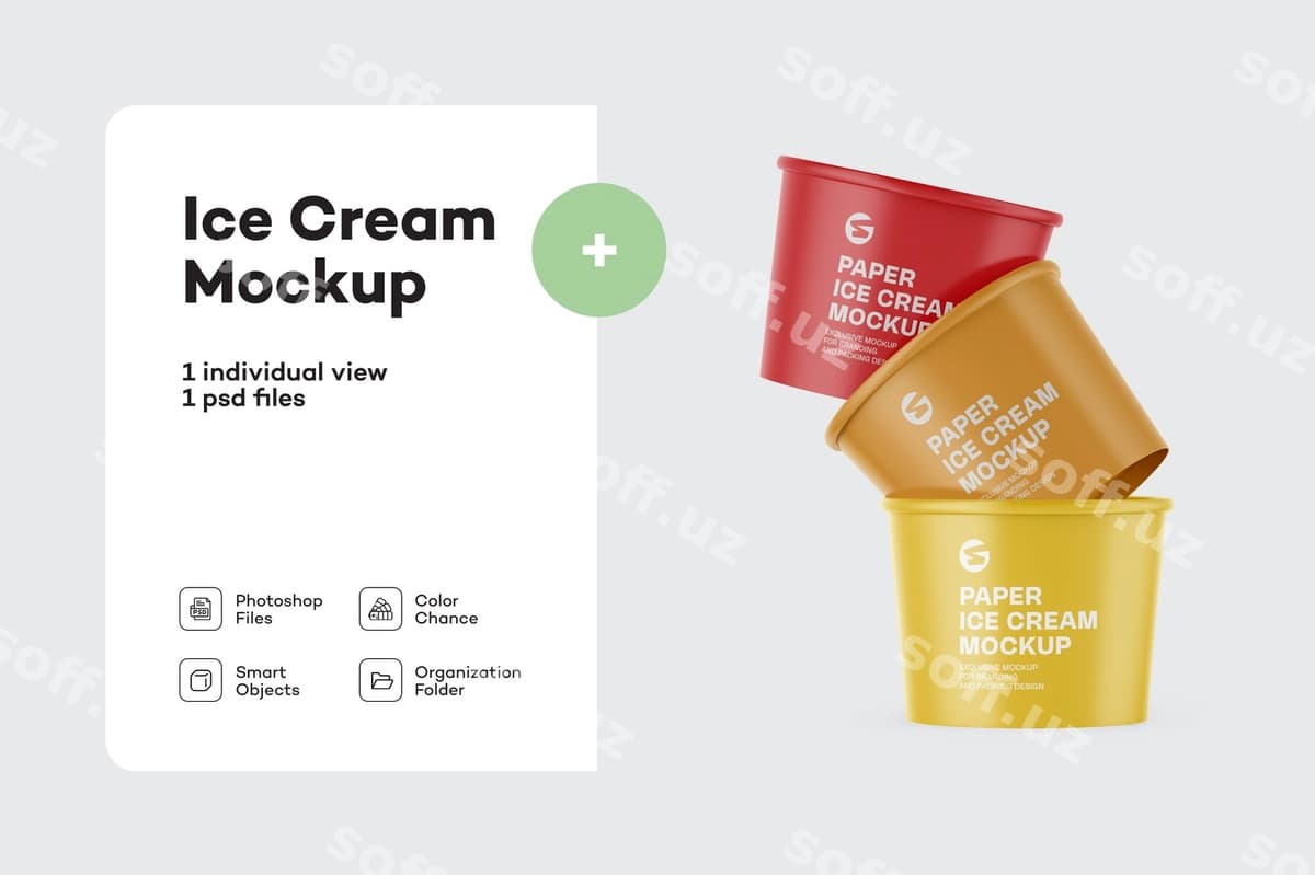 Qog'ozli muzlik kupesini mockup | Paper ice cream cup mockup